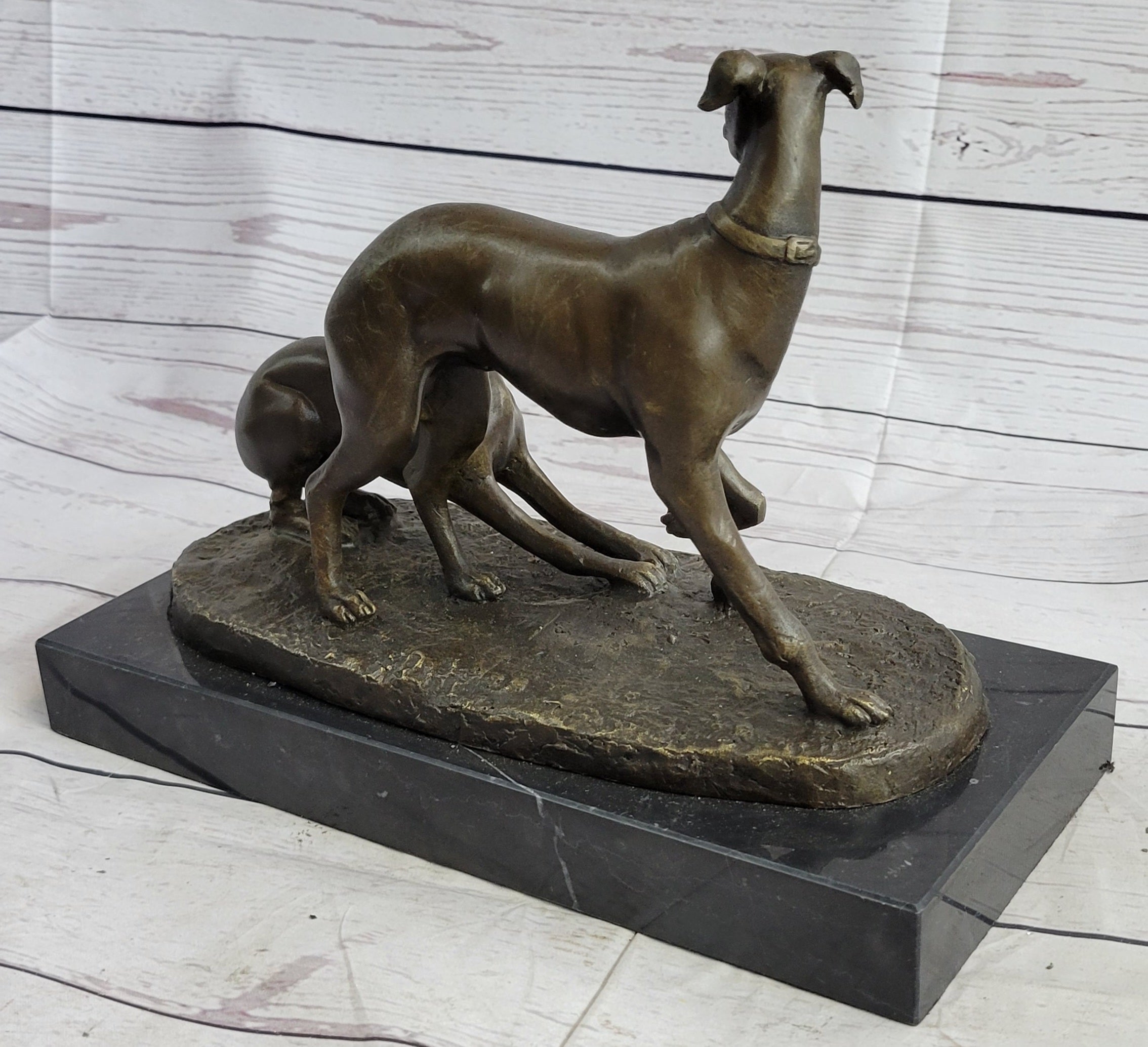 Pj Mene Two Greyhounds Dogs PlayingArgente And Dore Bronze Statue Sculpture