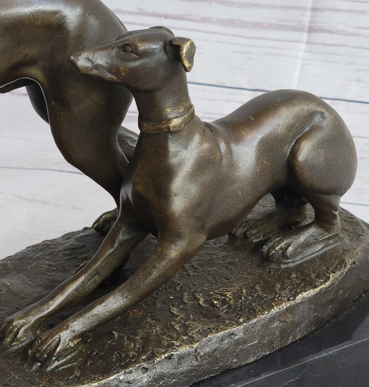 Pj Mene Two Greyhounds Dogs PlayingArgente And Dore Bronze Statue Sculpture