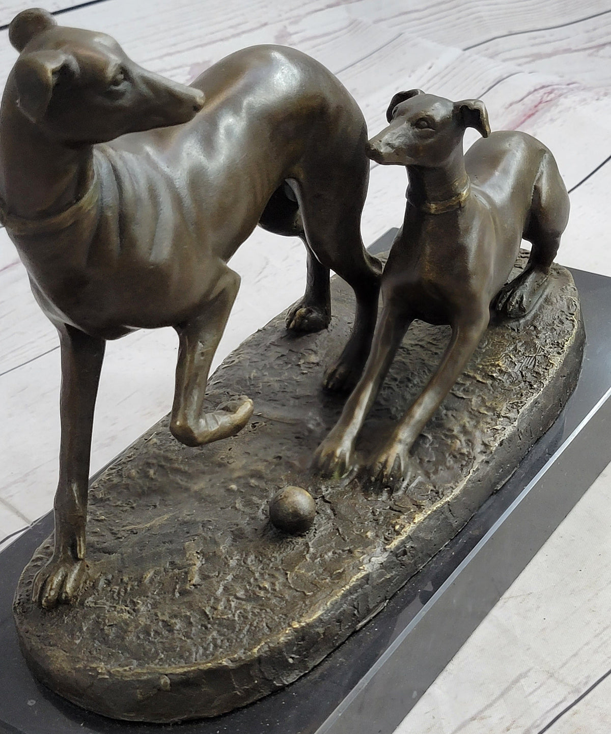 Pj Mene Two Greyhounds Dogs PlayingArgente And Dore Bronze Statue Sculpture