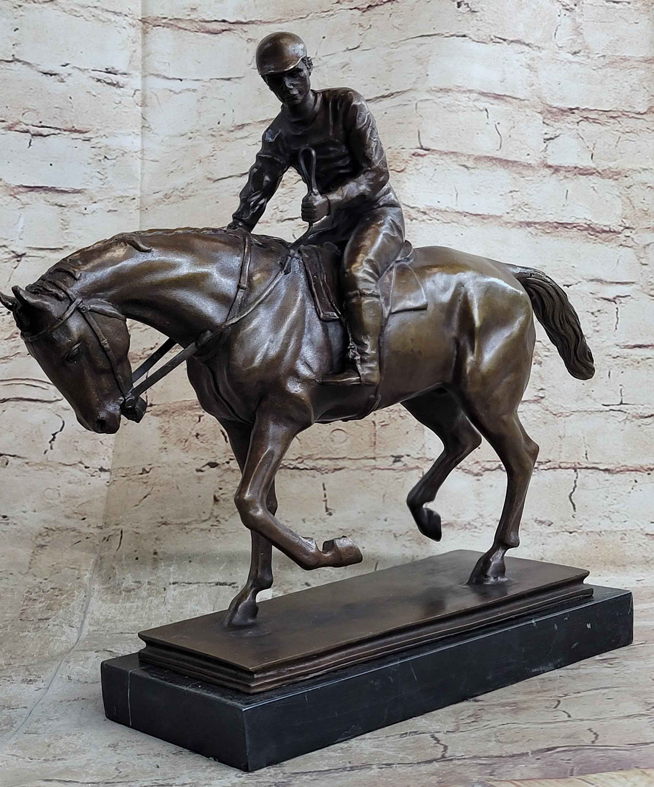 Bronze Racehorse and Jockey Statue – Equestrian Horse Racing Sculpture