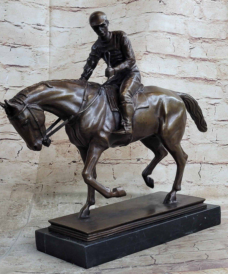 Bronze Racehorse and Jockey Statue – Equestrian Horse Racing Sculpture