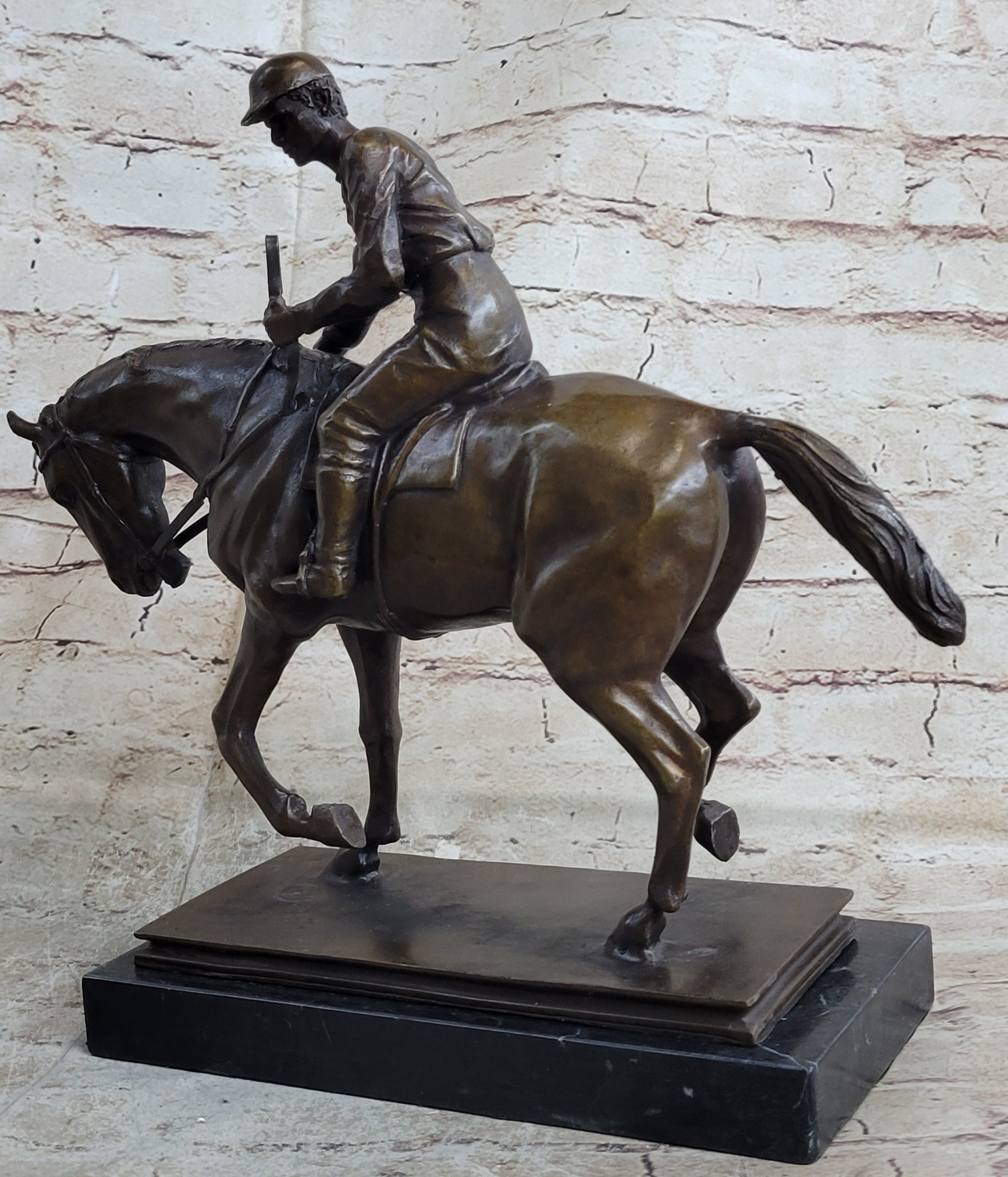 Bronze Racehorse and Jockey Statue – Equestrian Horse Racing Sculpture
