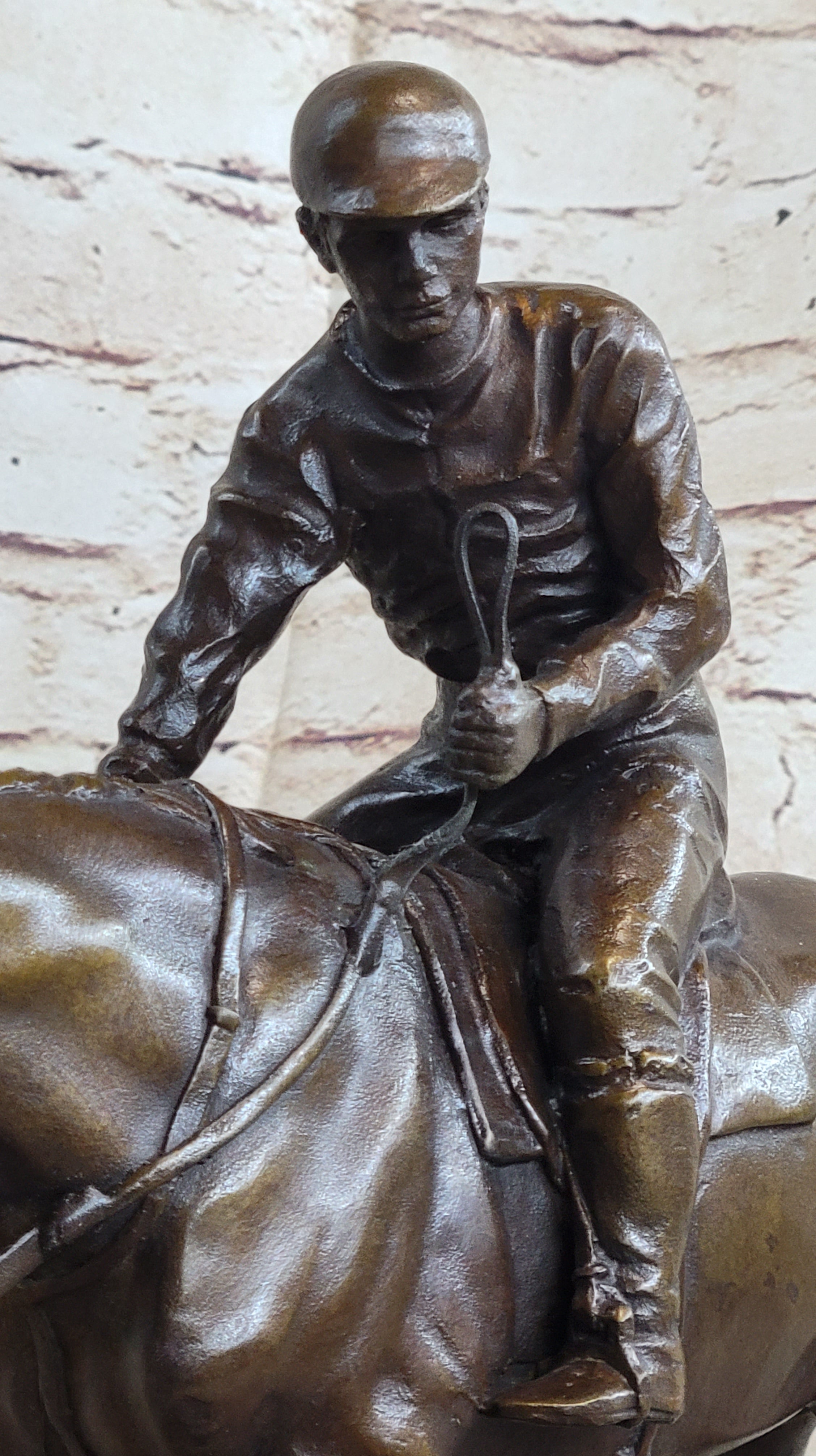 Bronze Racehorse and Jockey Statue – Equestrian Horse Racing Sculpture