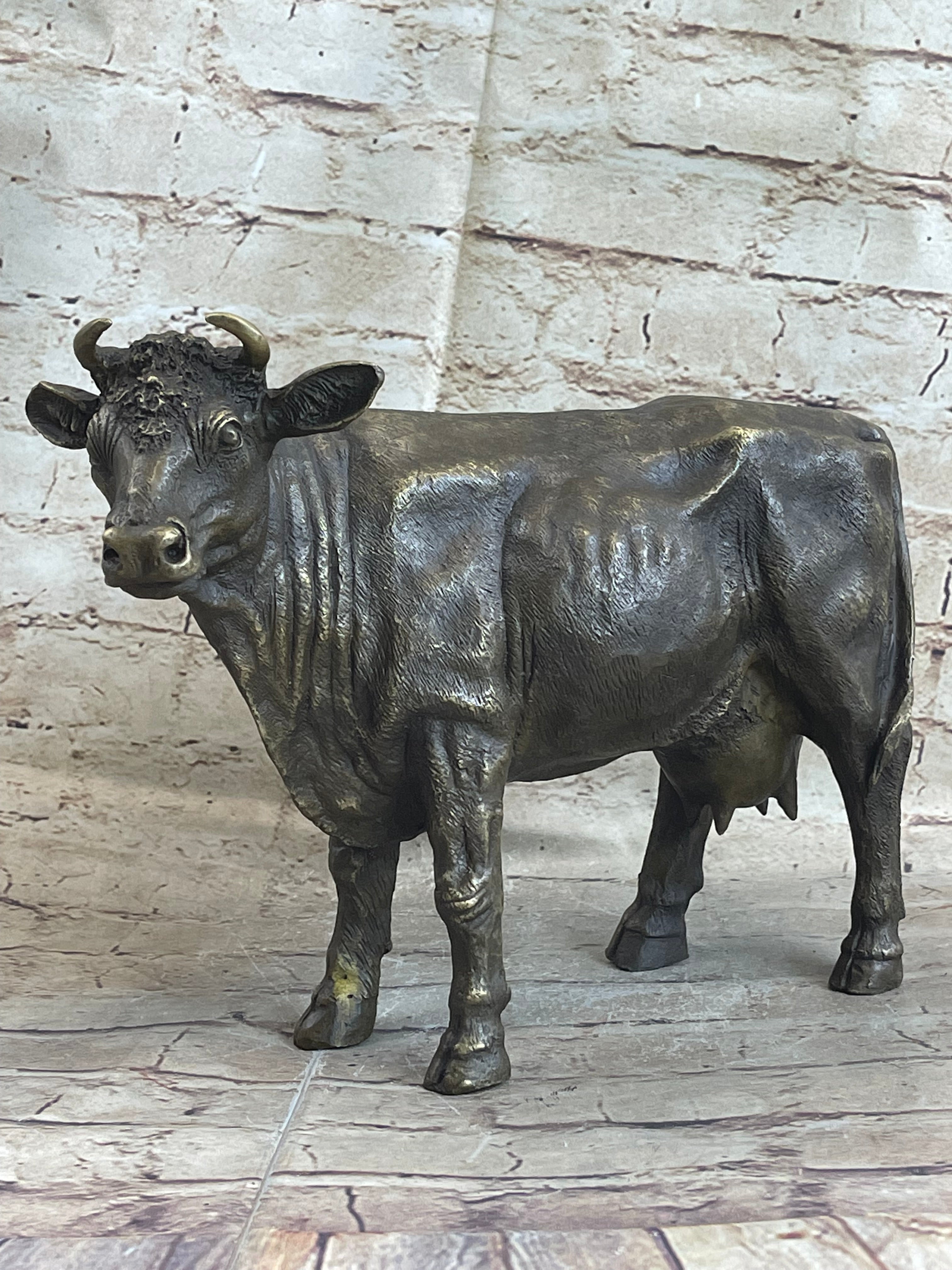 Milk Cow Cattle Bronze Statue Sculpture Figure Figurine Farm Decor 9" x 11"