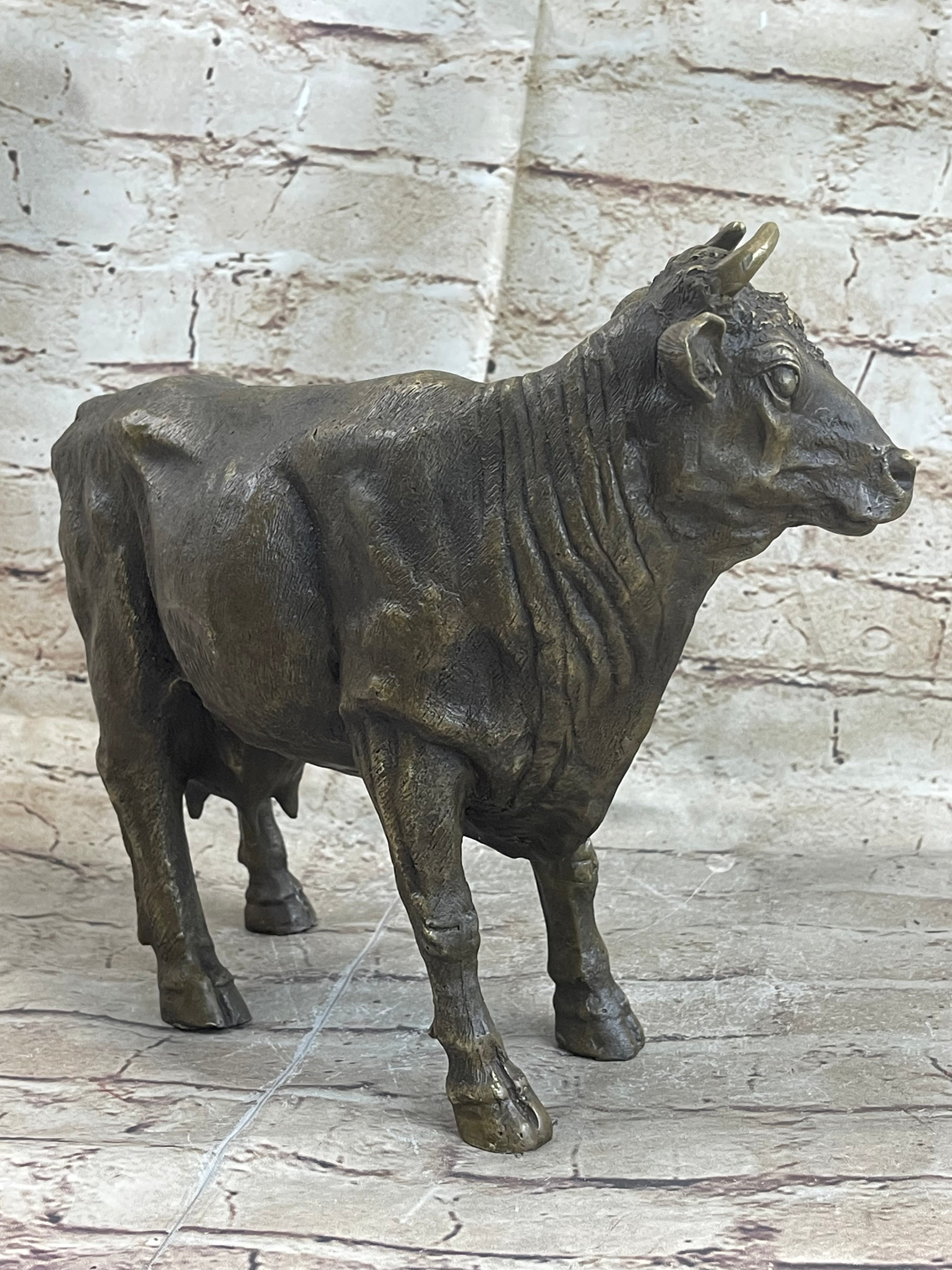 Milk Cow Cattle Bronze Statue Sculpture Figure Figurine Farm Decor 9" x 11"