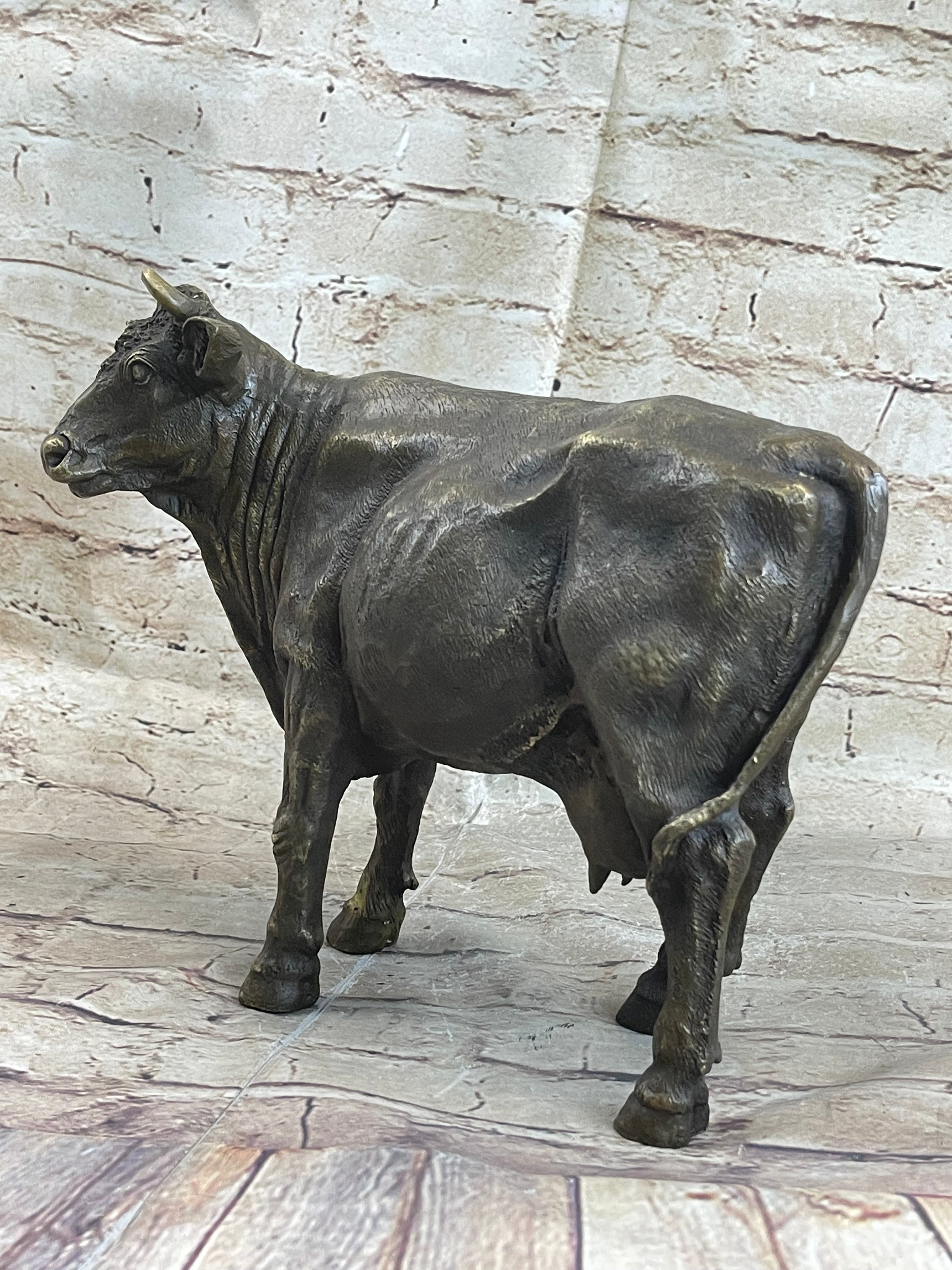 Milk Cow Cattle Bronze Statue Sculpture Figure Figurine Farm Decor 9" x 11"