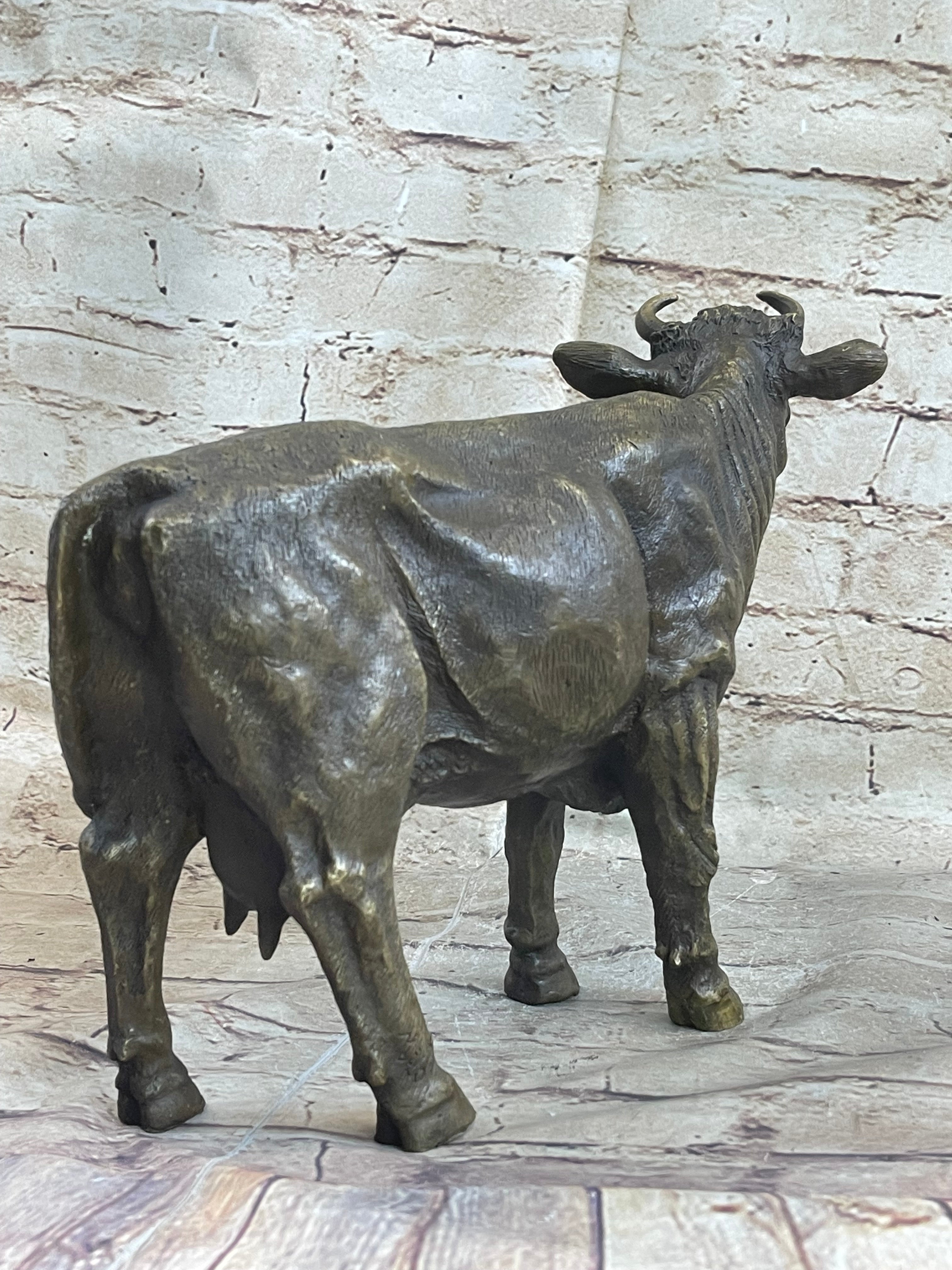 Milk Cow Cattle Bronze Statue Sculpture Figure Figurine Farm Decor 9" x 11"
