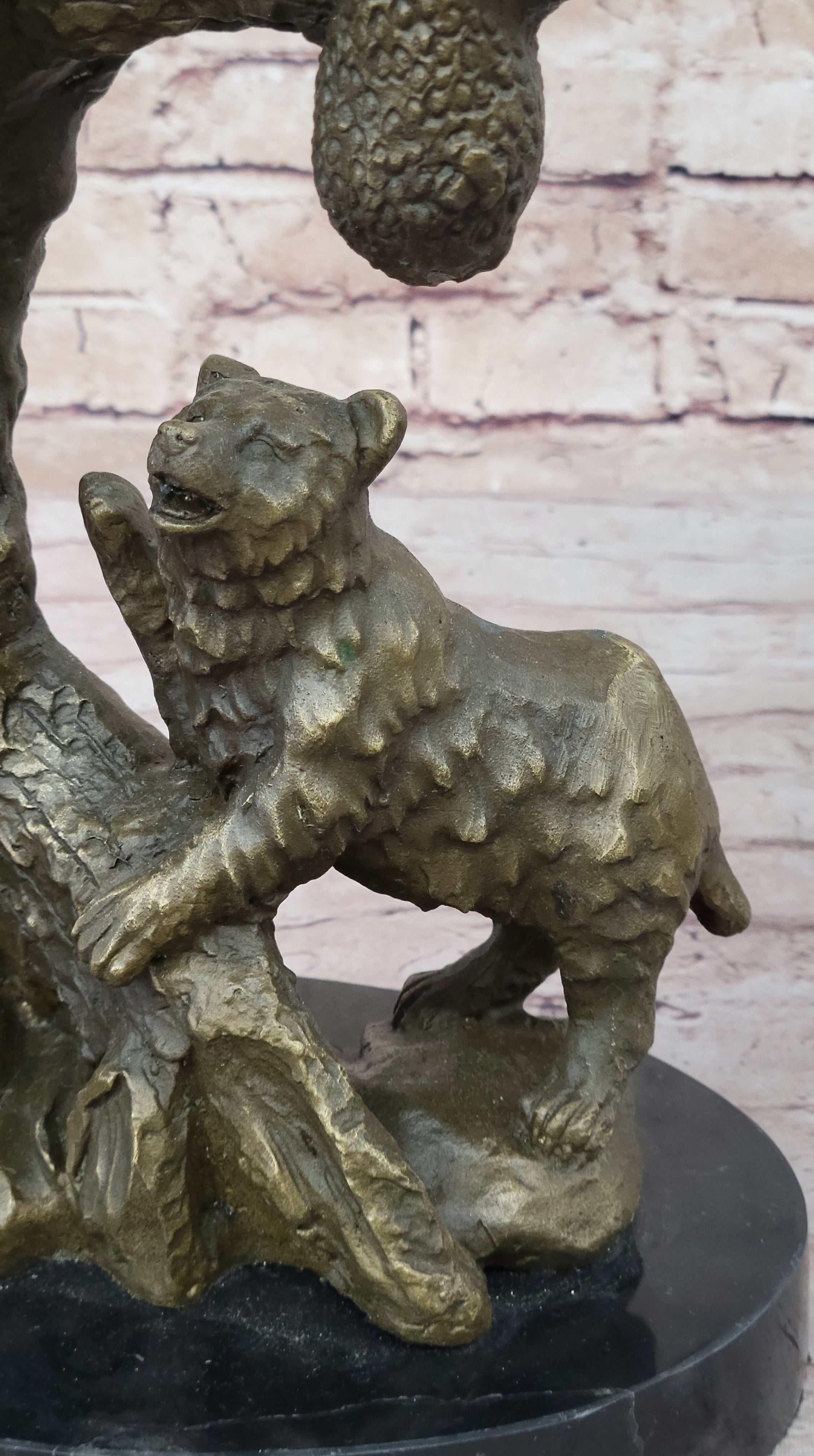 Bear Family Looking for Honey Bronze Statue Sculpture Art Decor Marble Base