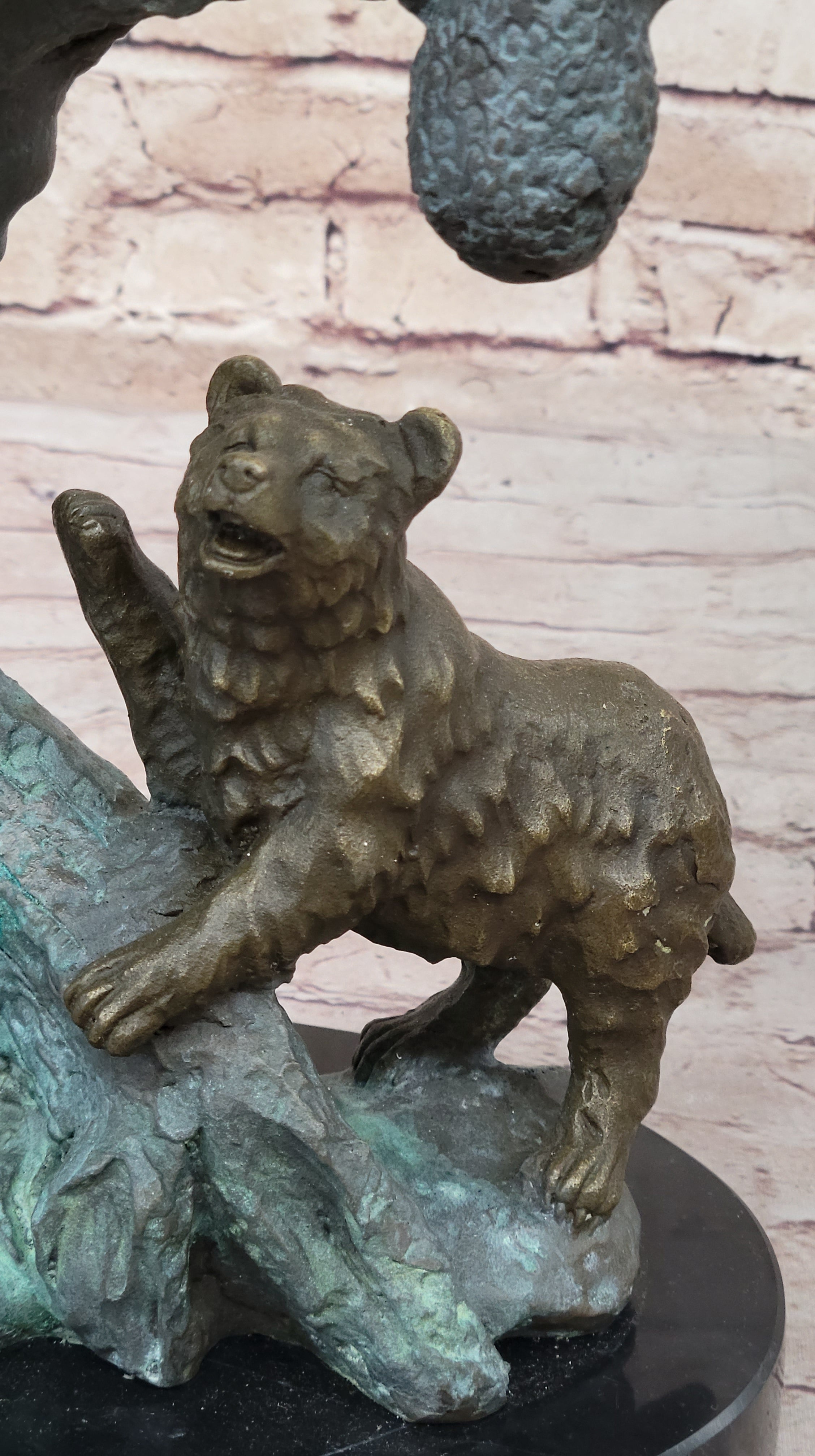 Bear Family Looking for Honey in a Tree - Bronze Sculpture Decor on Marble Base