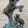 Bear Family Looking for Honey in a Tree - Bronze Sculpture Decor on Marble Base