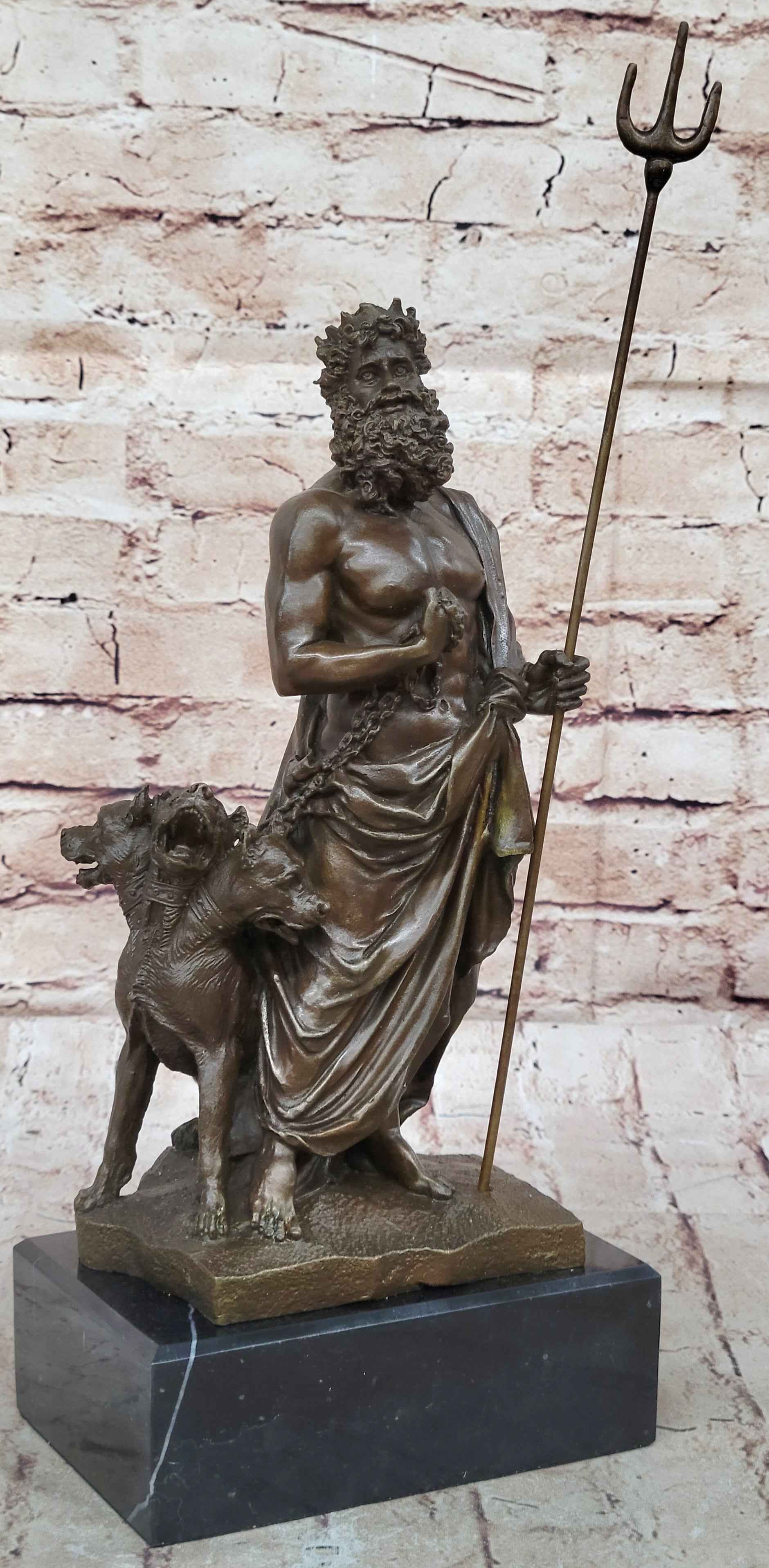 Hades Pluto & Cerberus 3 Headed Dog Bronze Metal Statue Sculpture Greek Mythology
