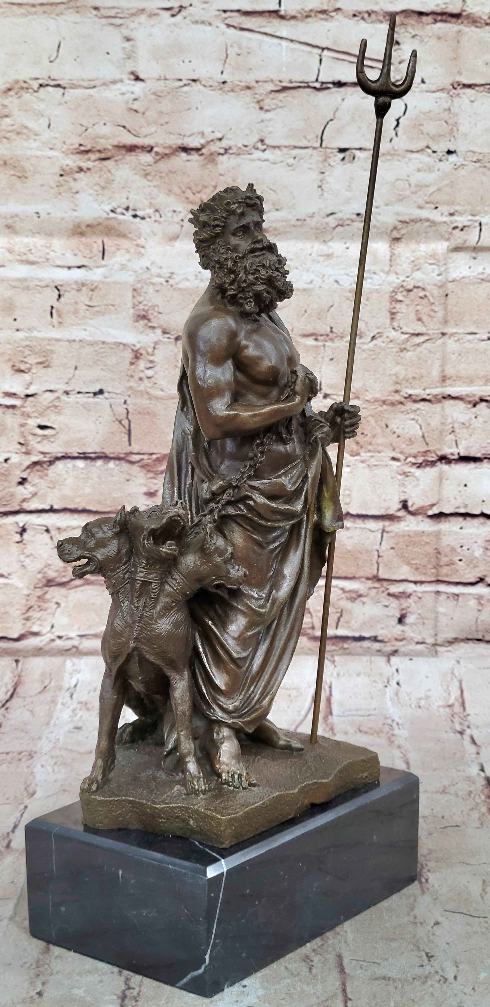 Hades Pluto & Cerberus 3 Headed Dog Bronze Metal Statue Sculpture Greek Mythology