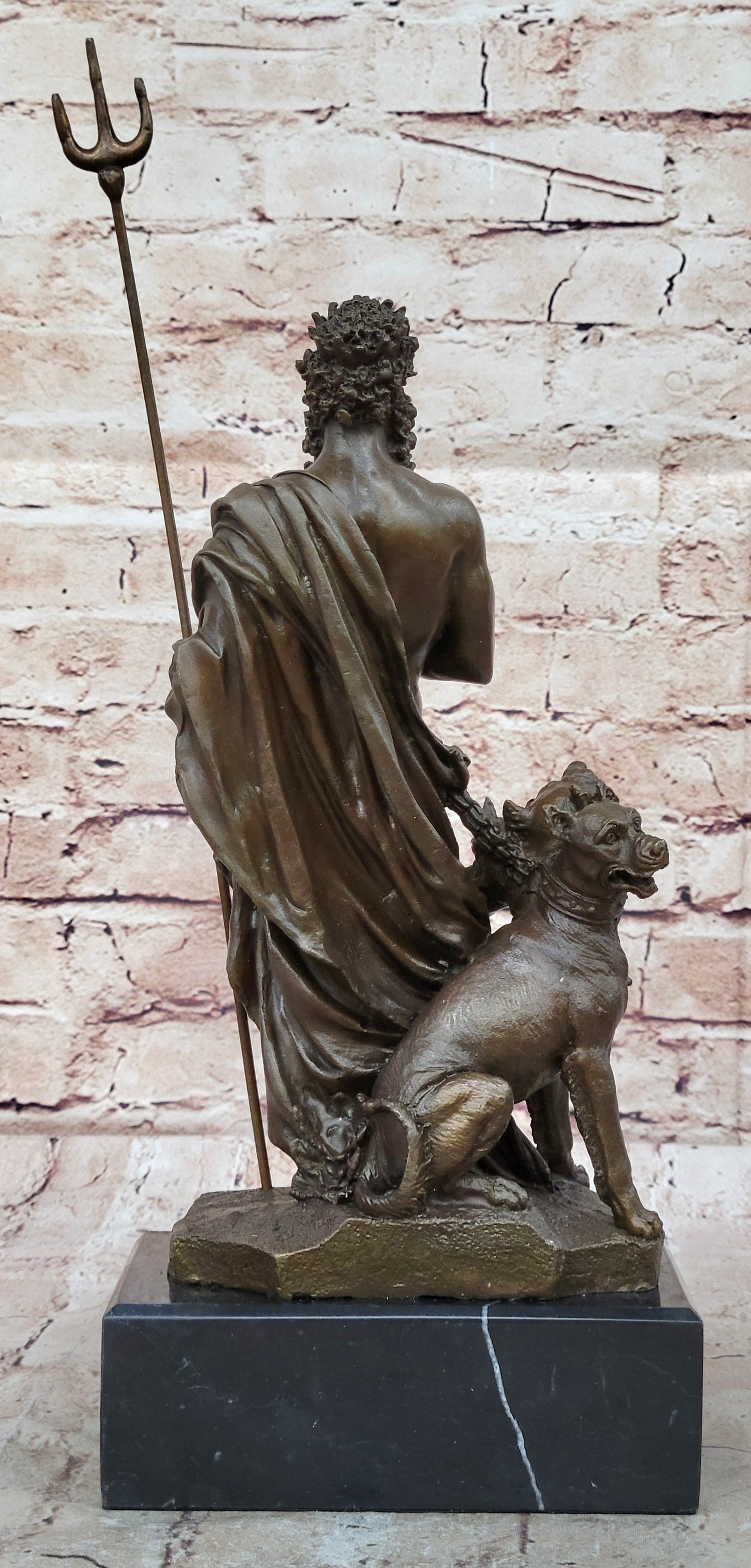 Hades Pluto & Cerberus 3 Headed Dog Bronze Metal Statue Sculpture Greek Mythology