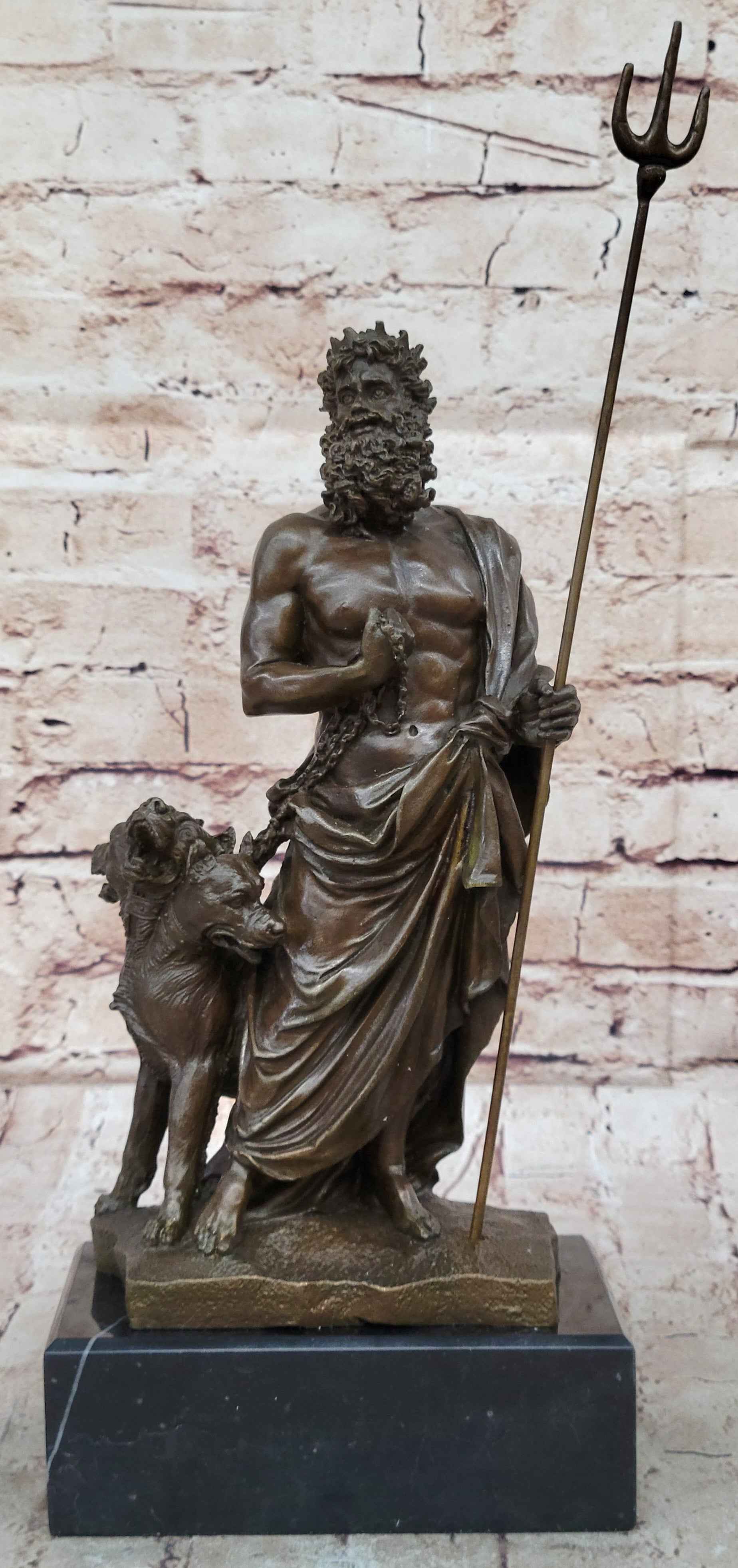 Hades Pluto & Cerberus 3 Headed Dog Bronze Metal Statue Sculpture Greek Mythology