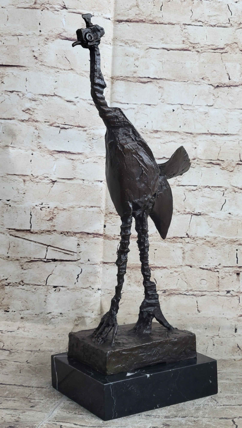 Pablo Picasso Steampunk Abstract Ostrich Bird Bronze Statue Sculpture Figure on Marble Base