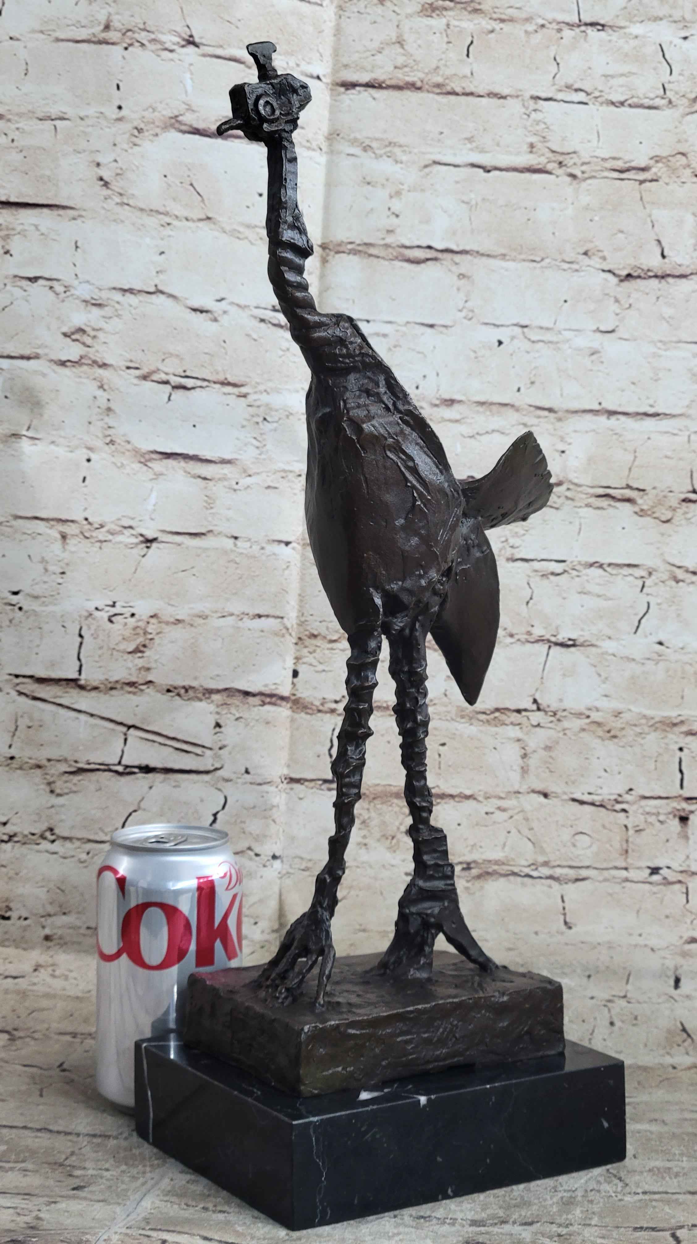Pablo Picasso Steampunk Abstract Ostrich Bird Bronze Statue Sculpture Figure on Marble Base