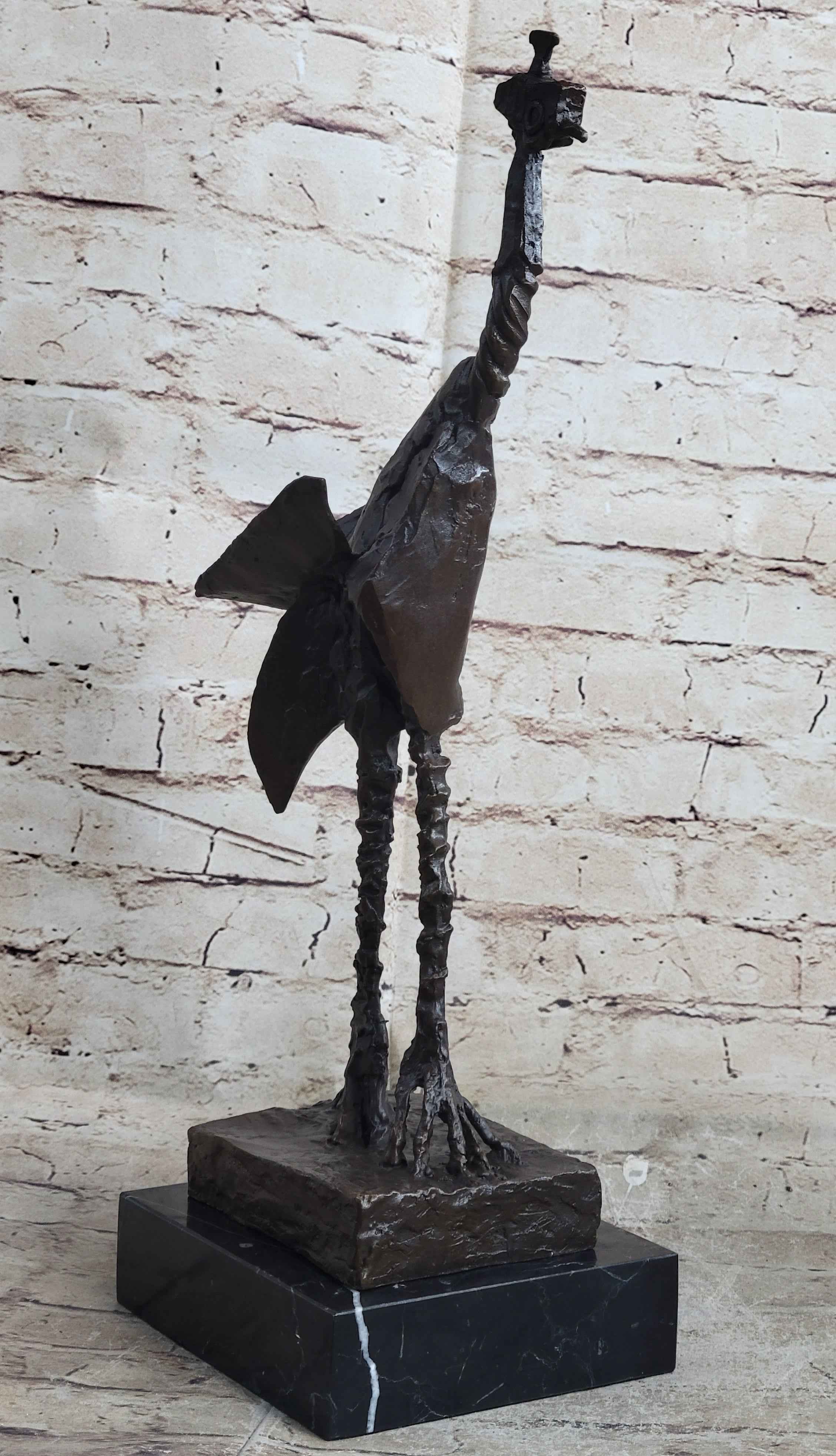 Pablo Picasso Steampunk Abstract Ostrich Bird Bronze Statue Sculpture Figure on Marble Base