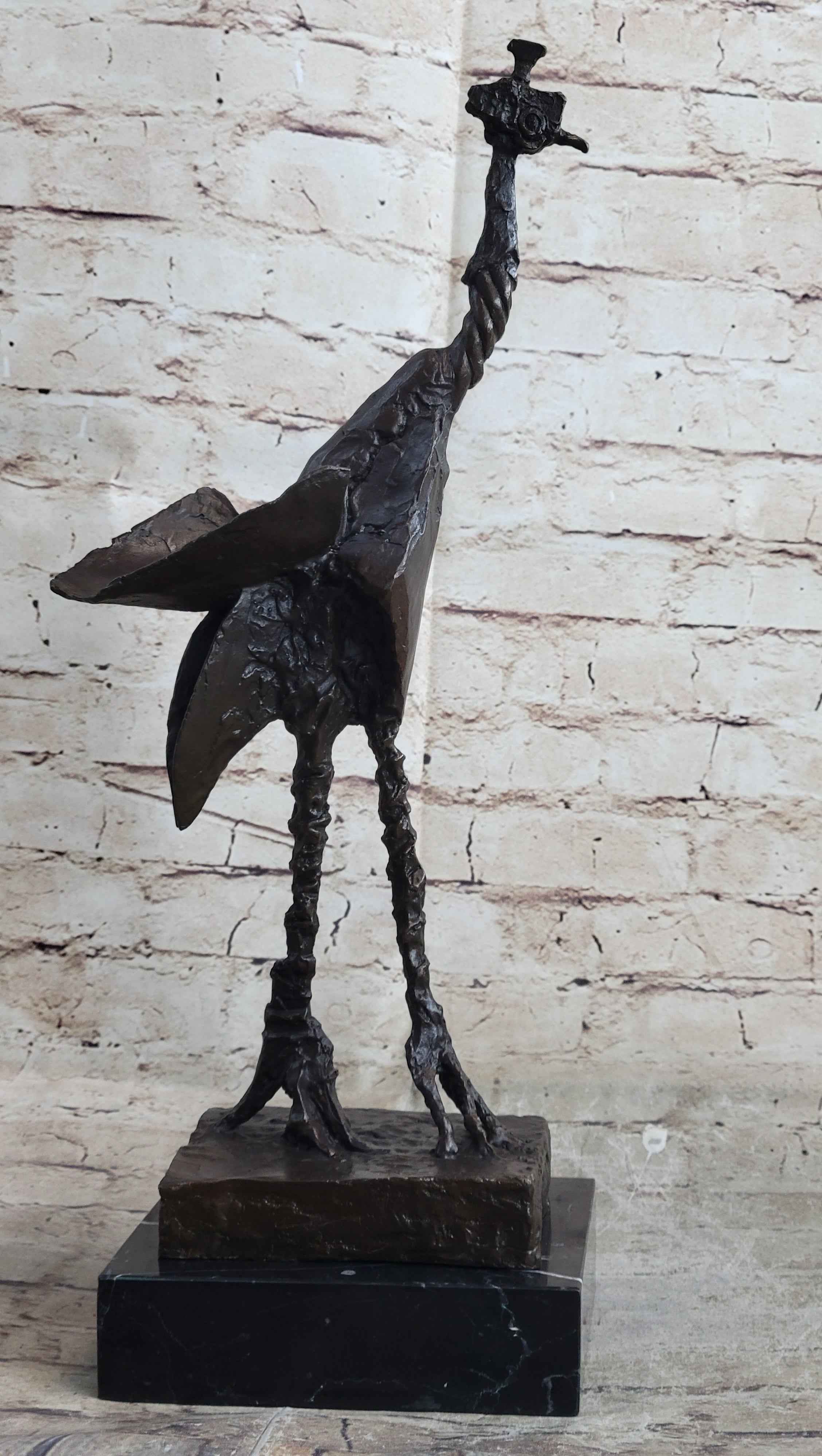 Pablo Picasso Steampunk Abstract Ostrich Bird Bronze Statue Sculpture Figure on Marble Base