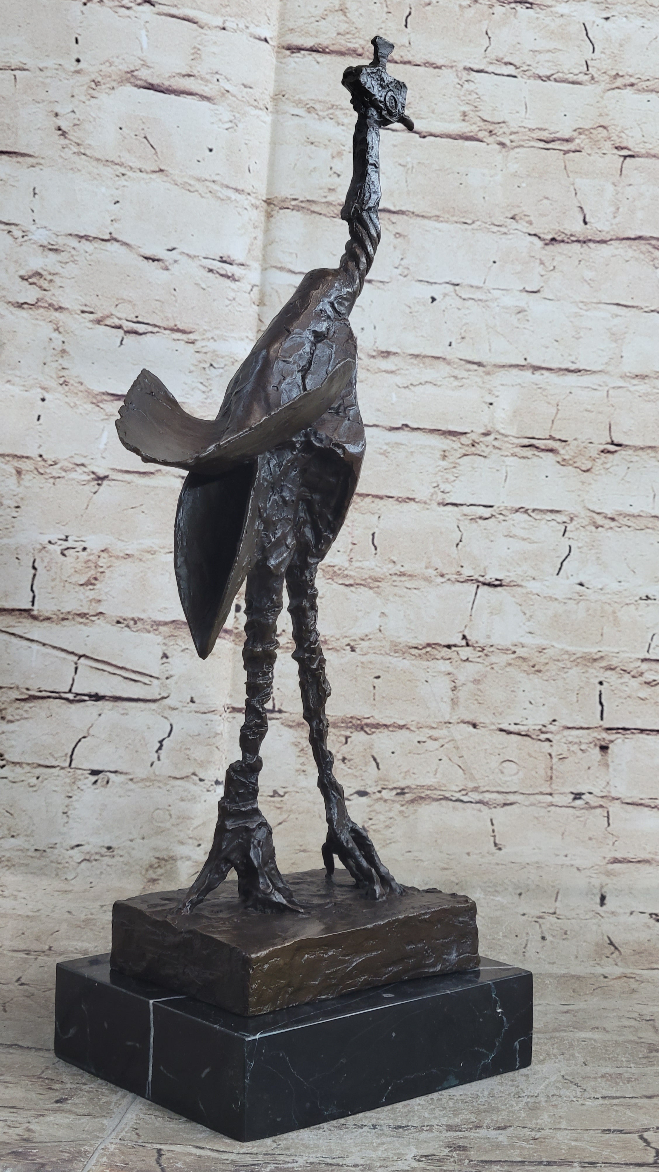 Pablo Picasso Steampunk Abstract Ostrich Bird Bronze Statue Sculpture Figure on Marble Base