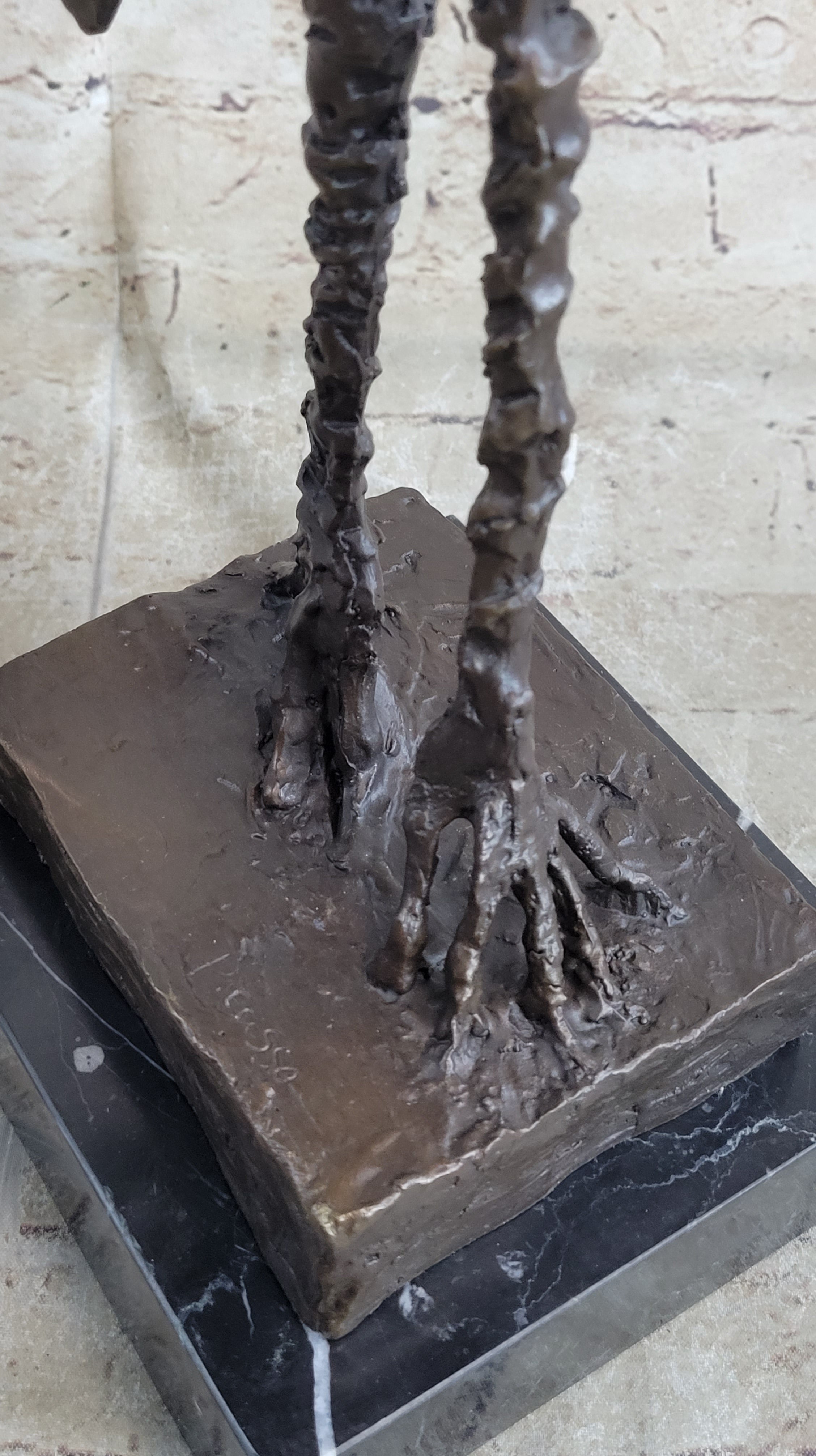 Pablo Picasso Steampunk Abstract Ostrich Bird Bronze Statue Sculpture Figure on Marble Base