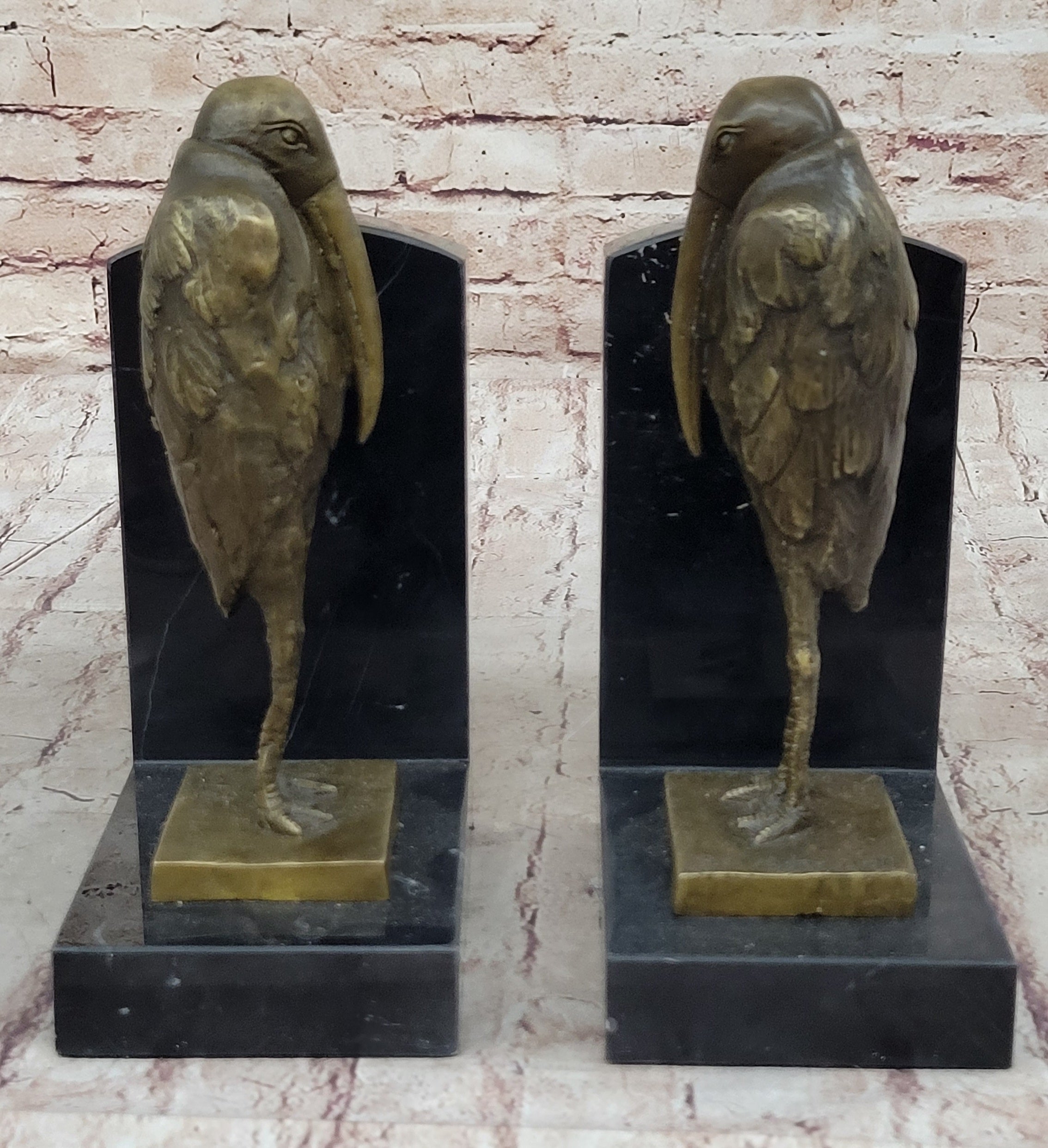 Salvador Dali Pair Pelican Bookends Book Ends Bronze Bird Lover Sculpture Statue