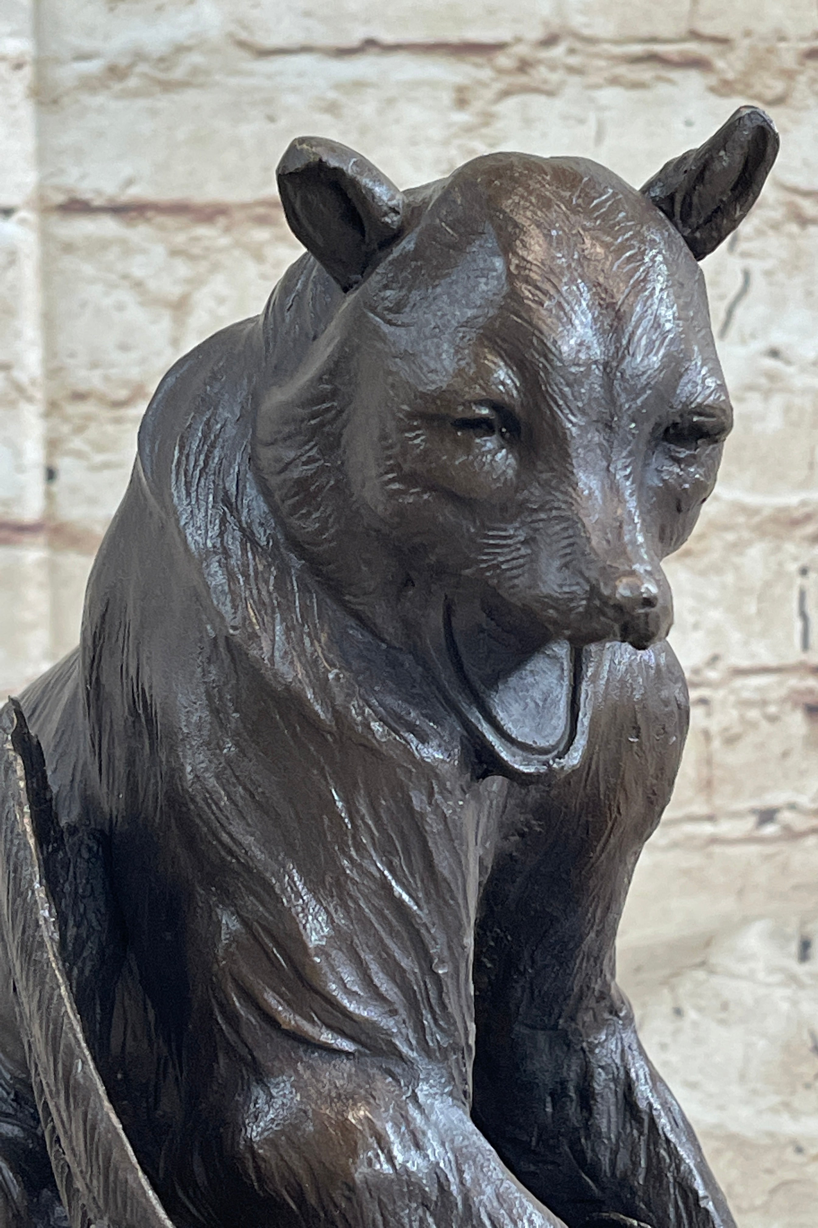 Signed Barye Bear Attacking Eagle Bronze Sculpture Marble Base Figurine Statue