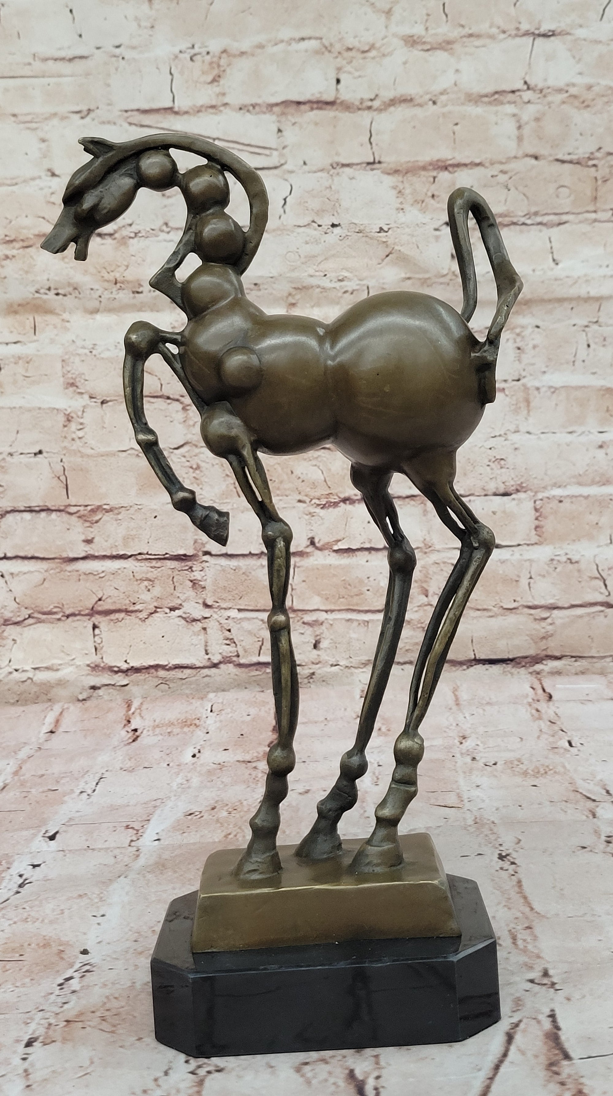 Surreal Abstract Horse Sculpture; Modern Equestrian Art on Marble Base after Salvador Dali