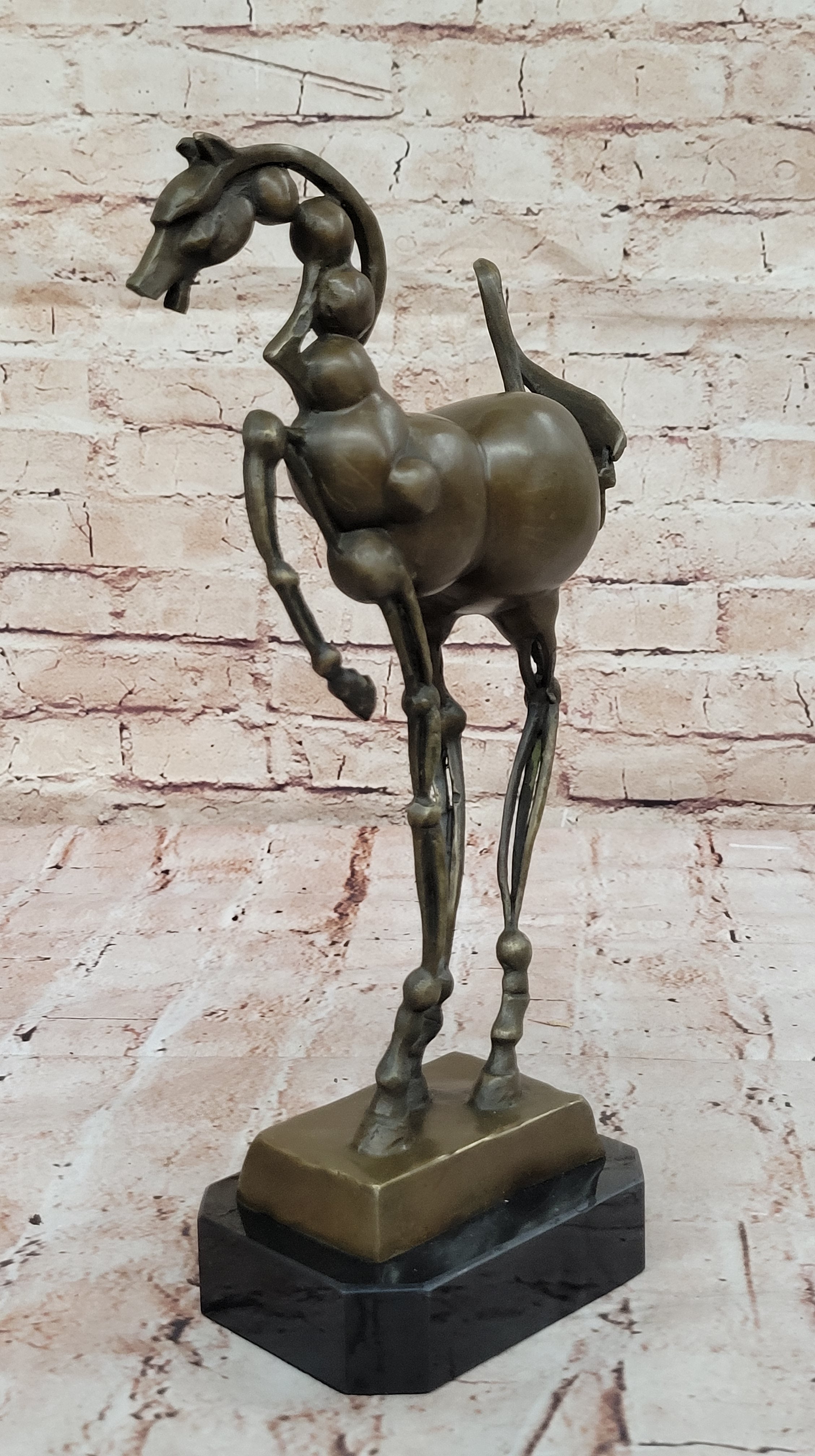 Surreal Abstract Horse Sculpture; Modern Equestrian Art on Marble Base after Salvador Dali