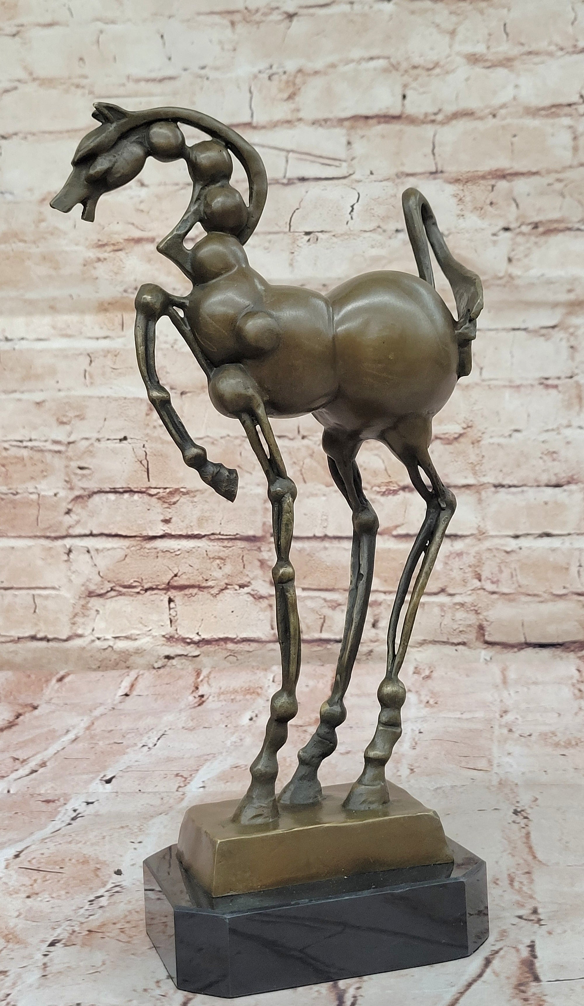 Surreal Abstract Horse Sculpture; Modern Equestrian Art on Marble Base after Salvador Dali