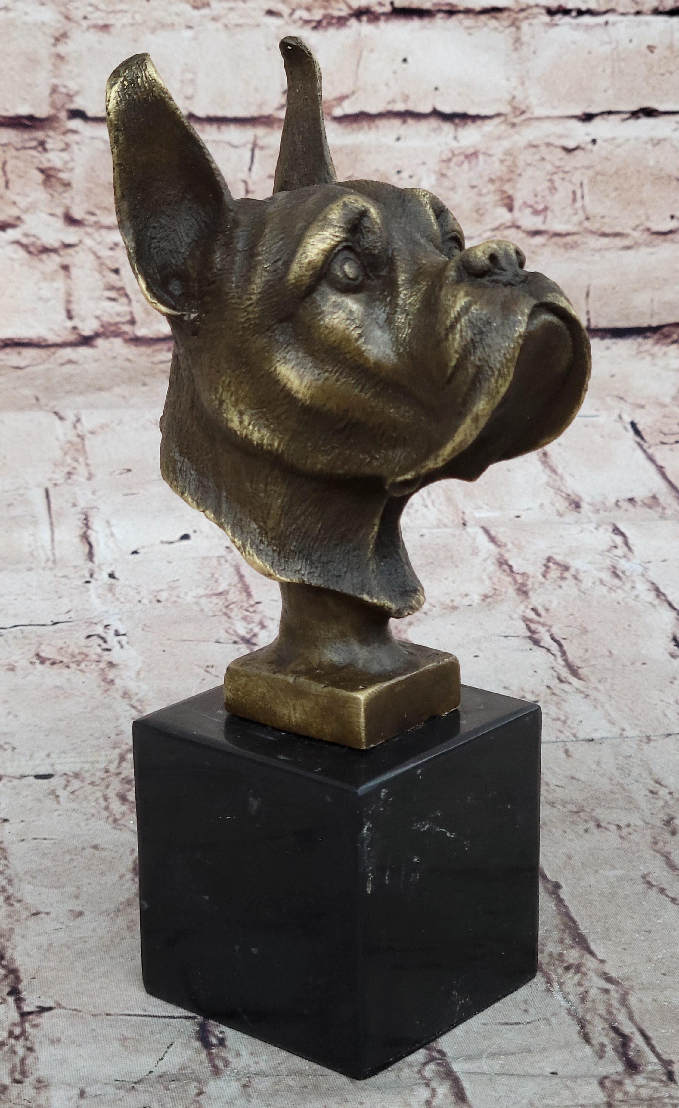 Boxer Dog Breed Bronze Metal Bust Sculpture Statue Signed Original Art on Marble Base