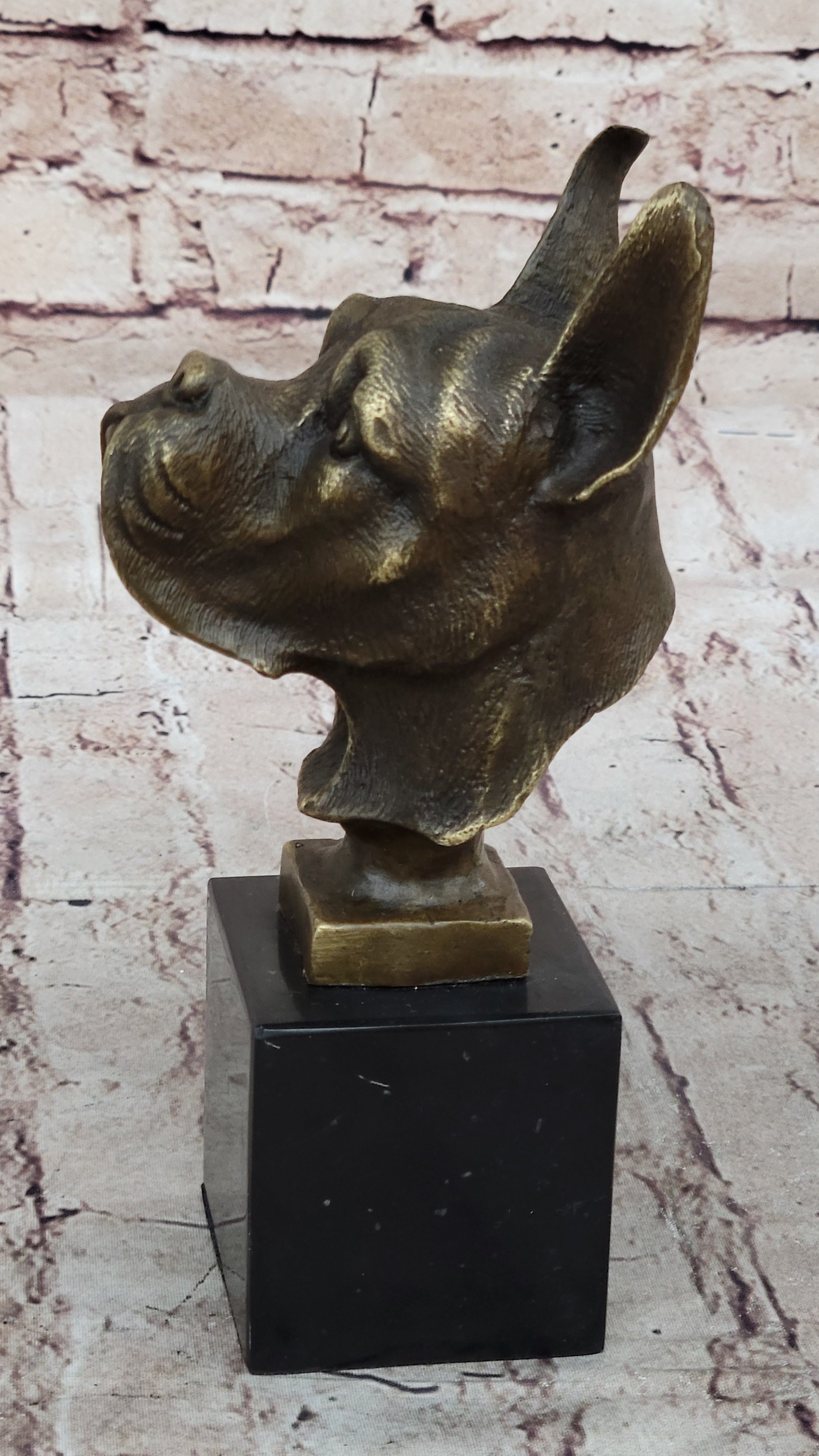 Boxer Dog Breed Bronze Metal Bust Sculpture Statue Signed Original Art on Marble Base