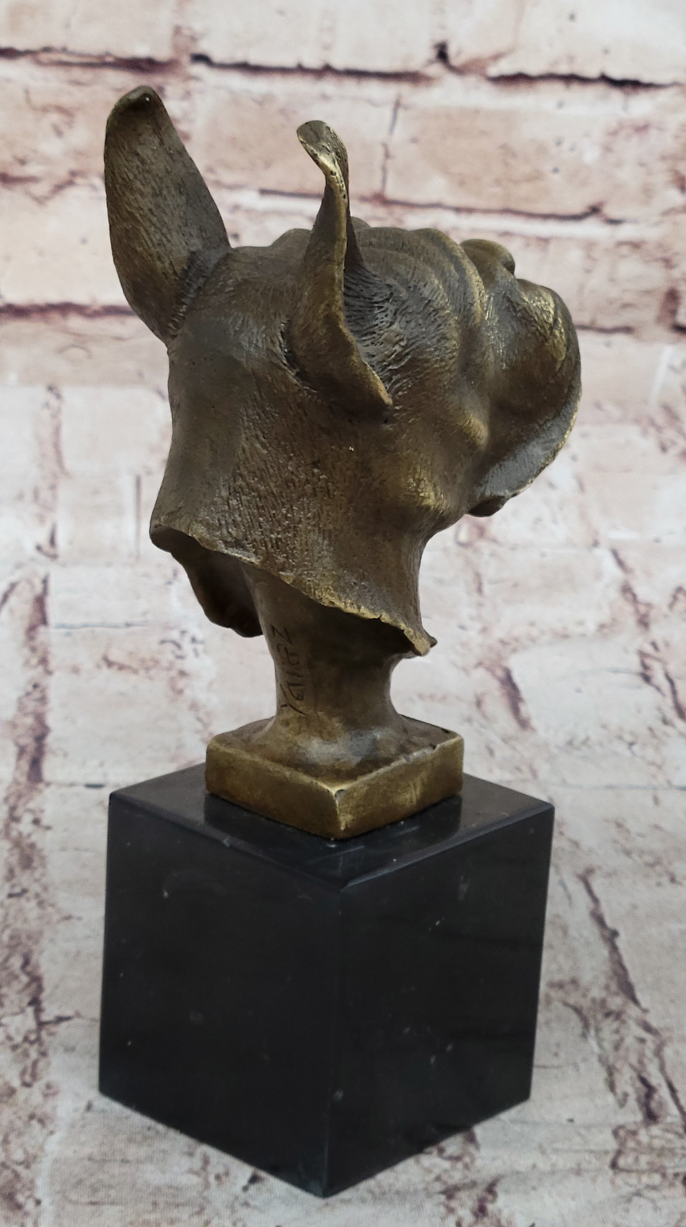 Boxer Dog Breed Bronze Metal Bust Sculpture Statue Signed Original Art on Marble Base