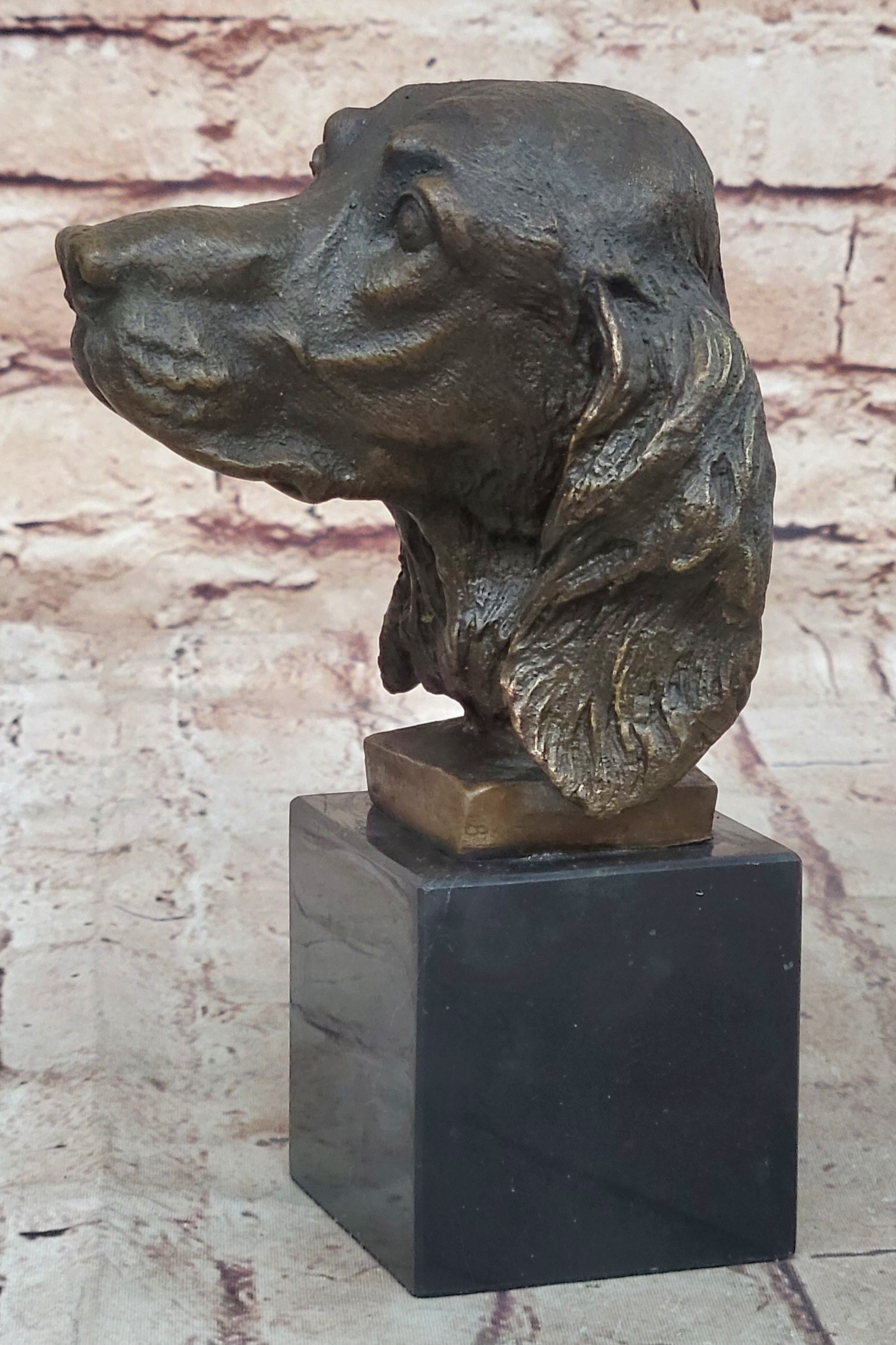Bronze Sculpture Bust Cocker Spaniel Dog Pet Animal Marble Base Figure Figurine