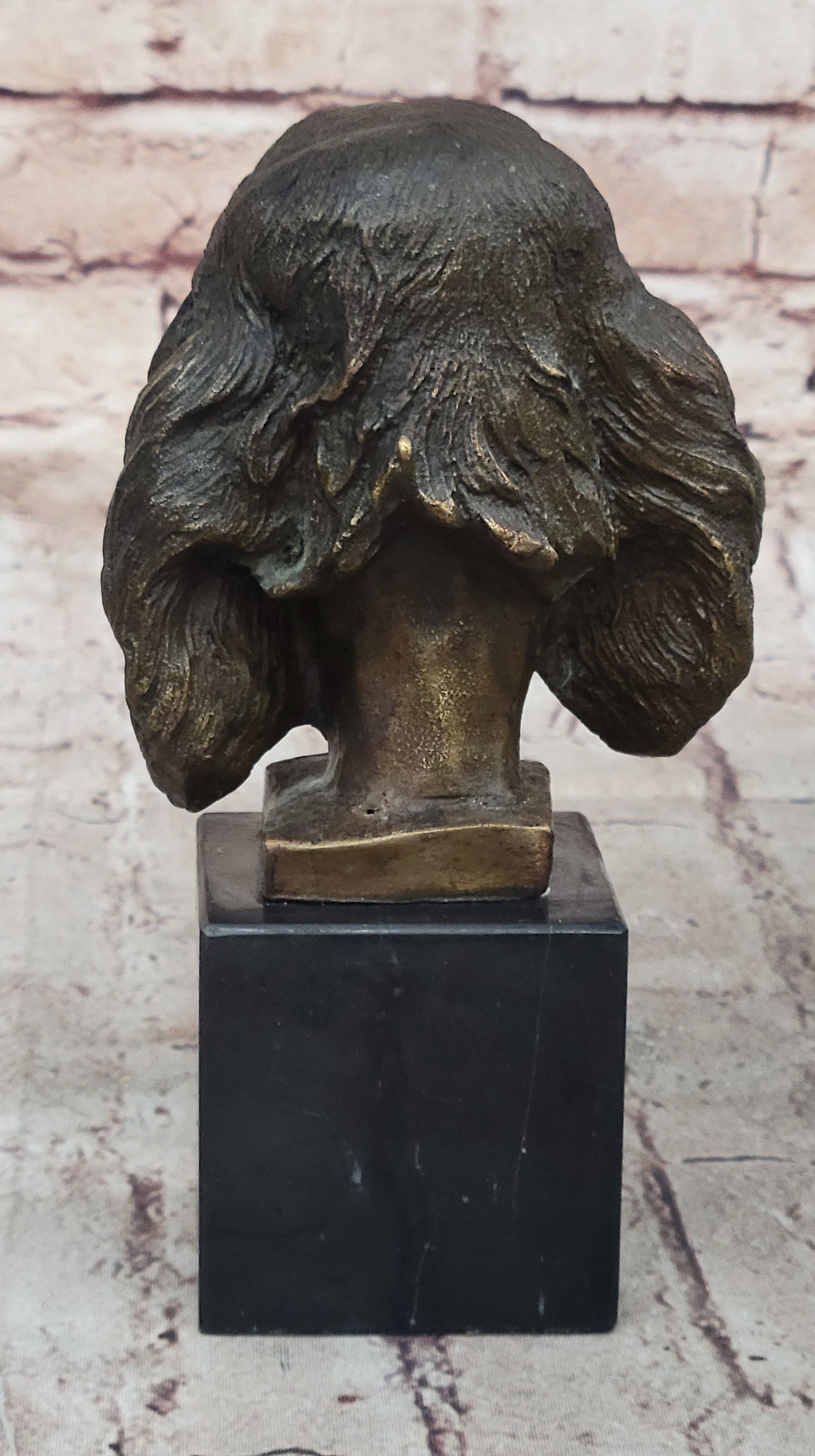 Bronze Sculpture Bust Cocker Spaniel Dog Pet Animal Marble Base Figure Figurine