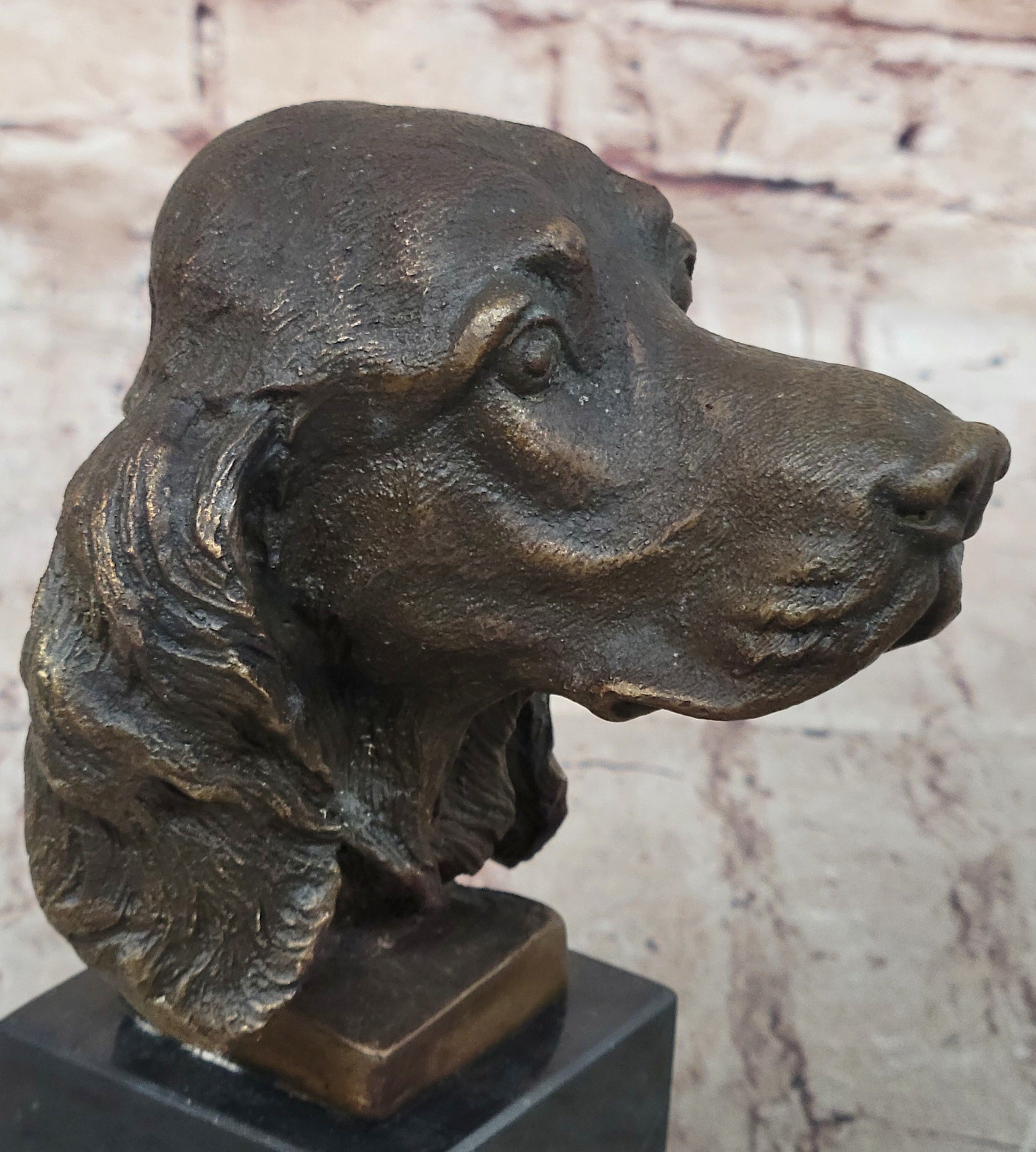 Bronze Sculpture Bust Cocker Spaniel Dog Pet Animal Marble Base Figure Figurine