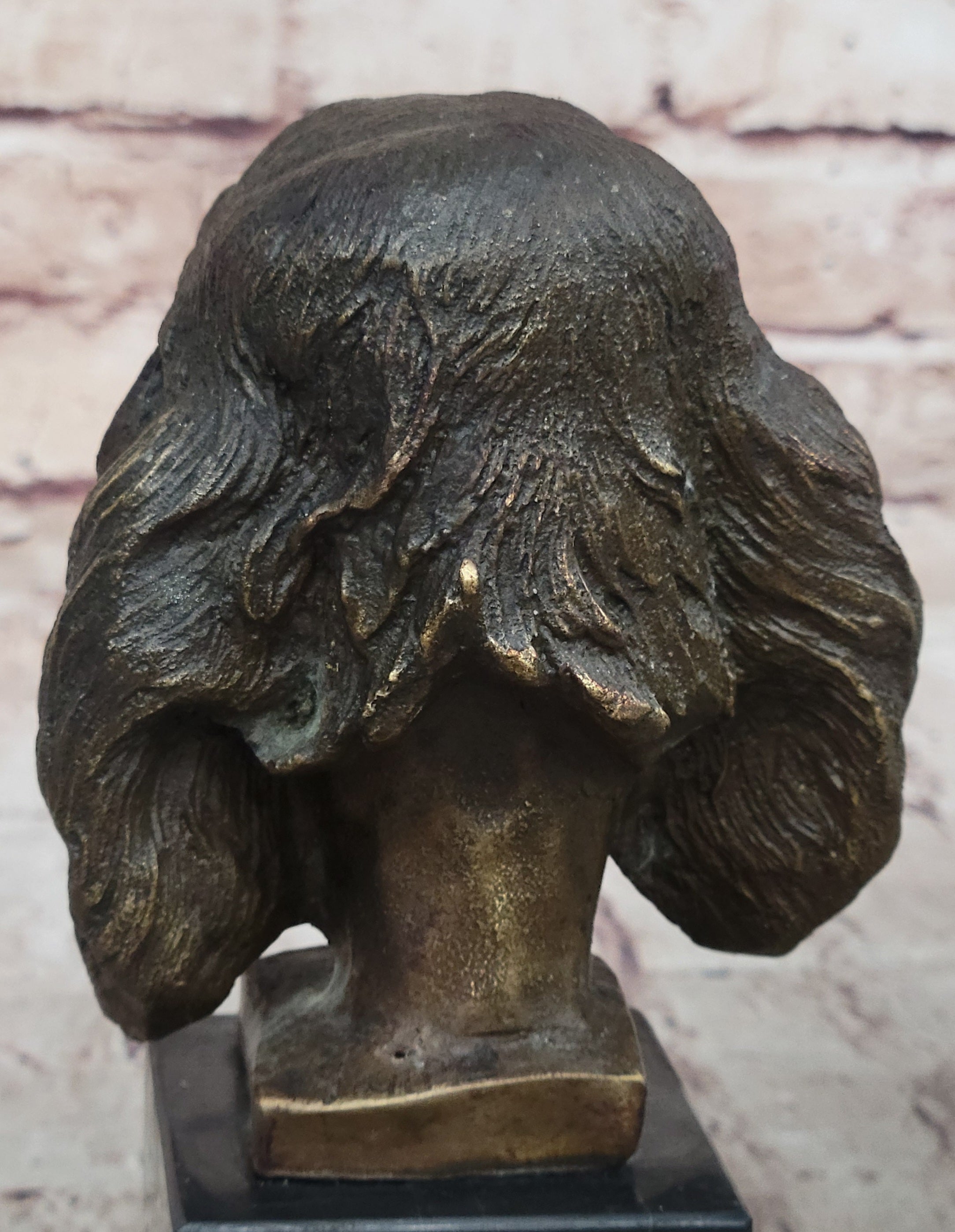 Bronze Sculpture Bust Cocker Spaniel Dog Pet Animal Marble Base Figure Figurine