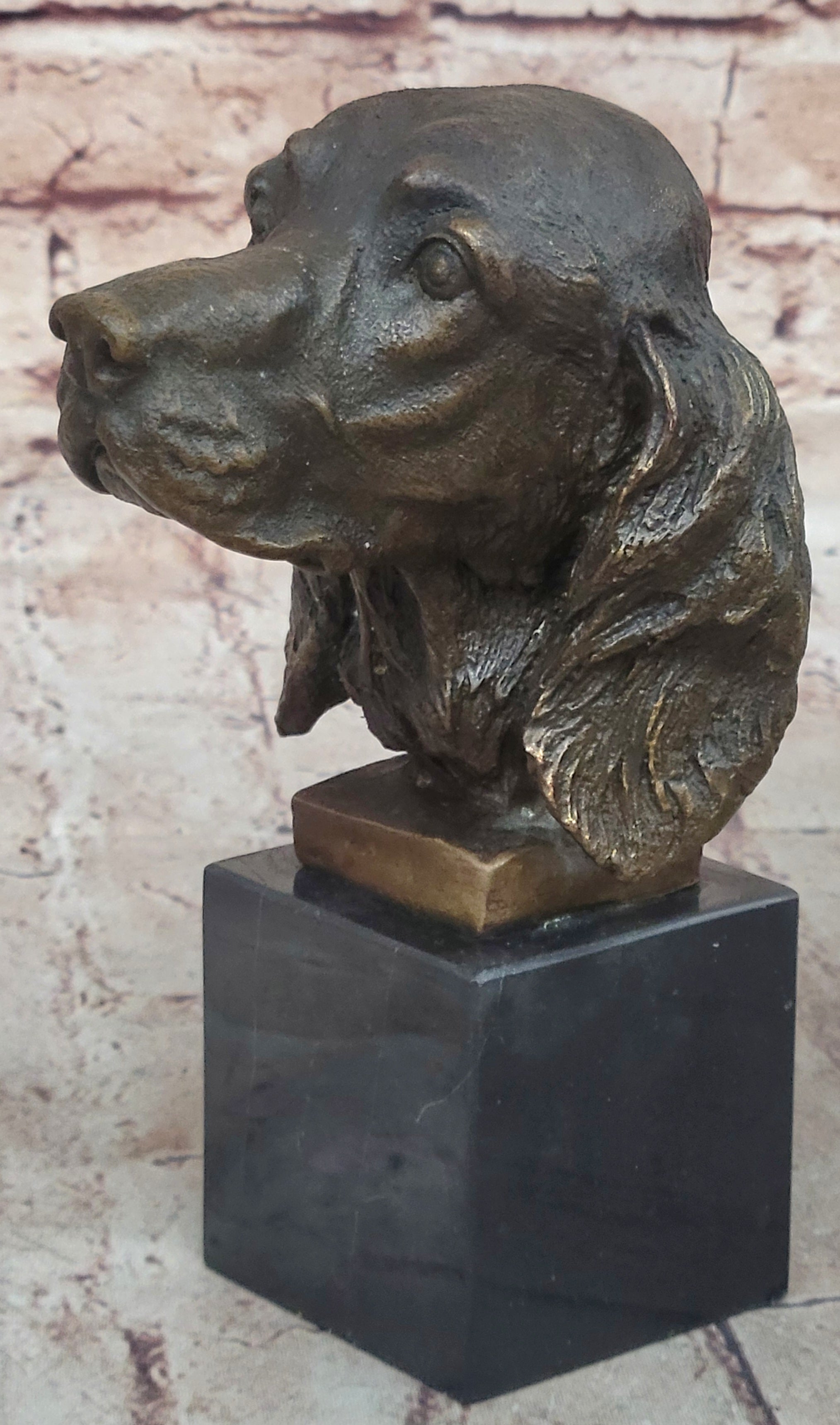 Bronze Sculpture Bust Cocker Spaniel Dog Pet Animal Marble Base Figure Figurine