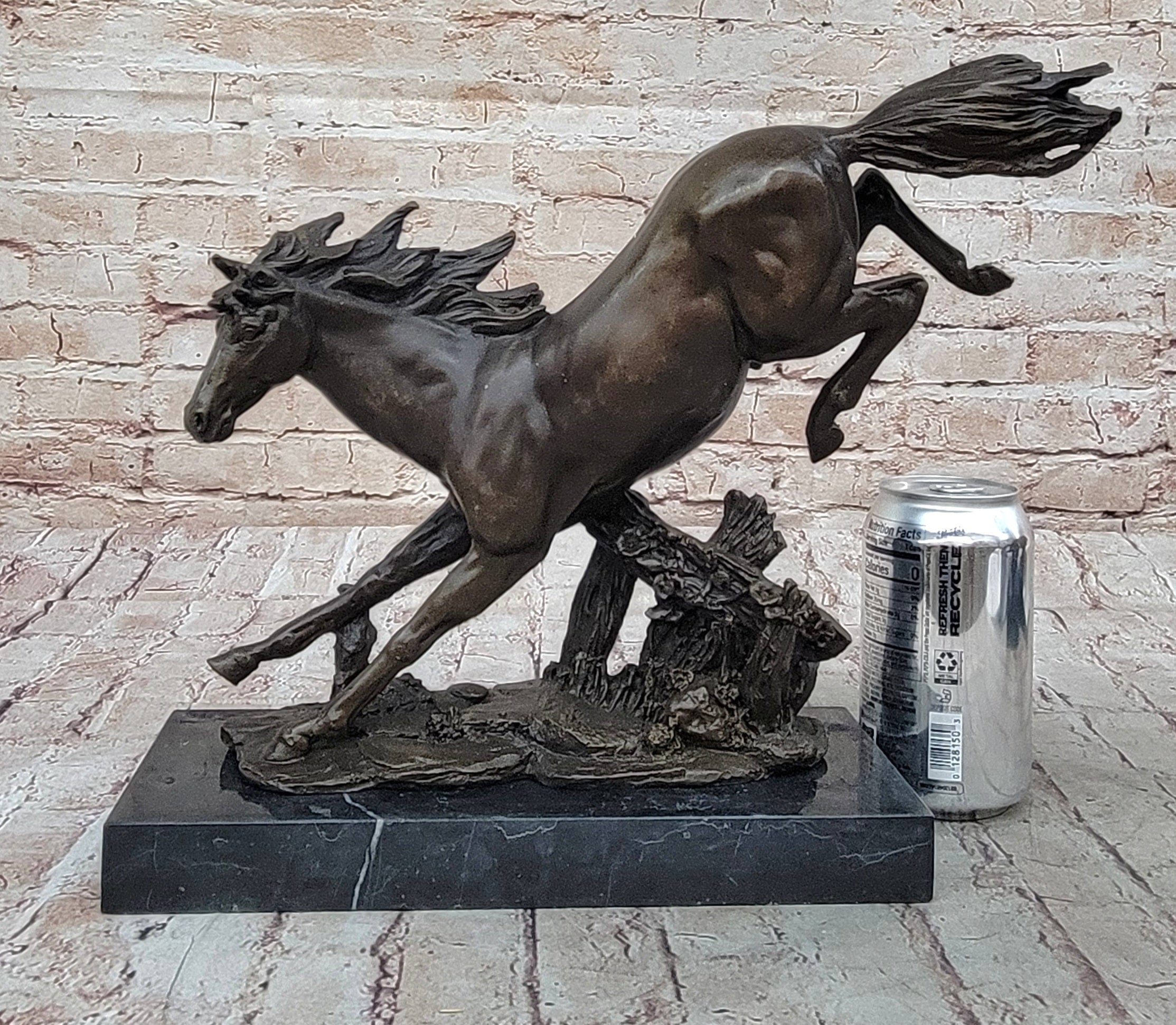 Jumping Racing Wild Horse Stallion Bronze Sculpture Statue Signed Original Art