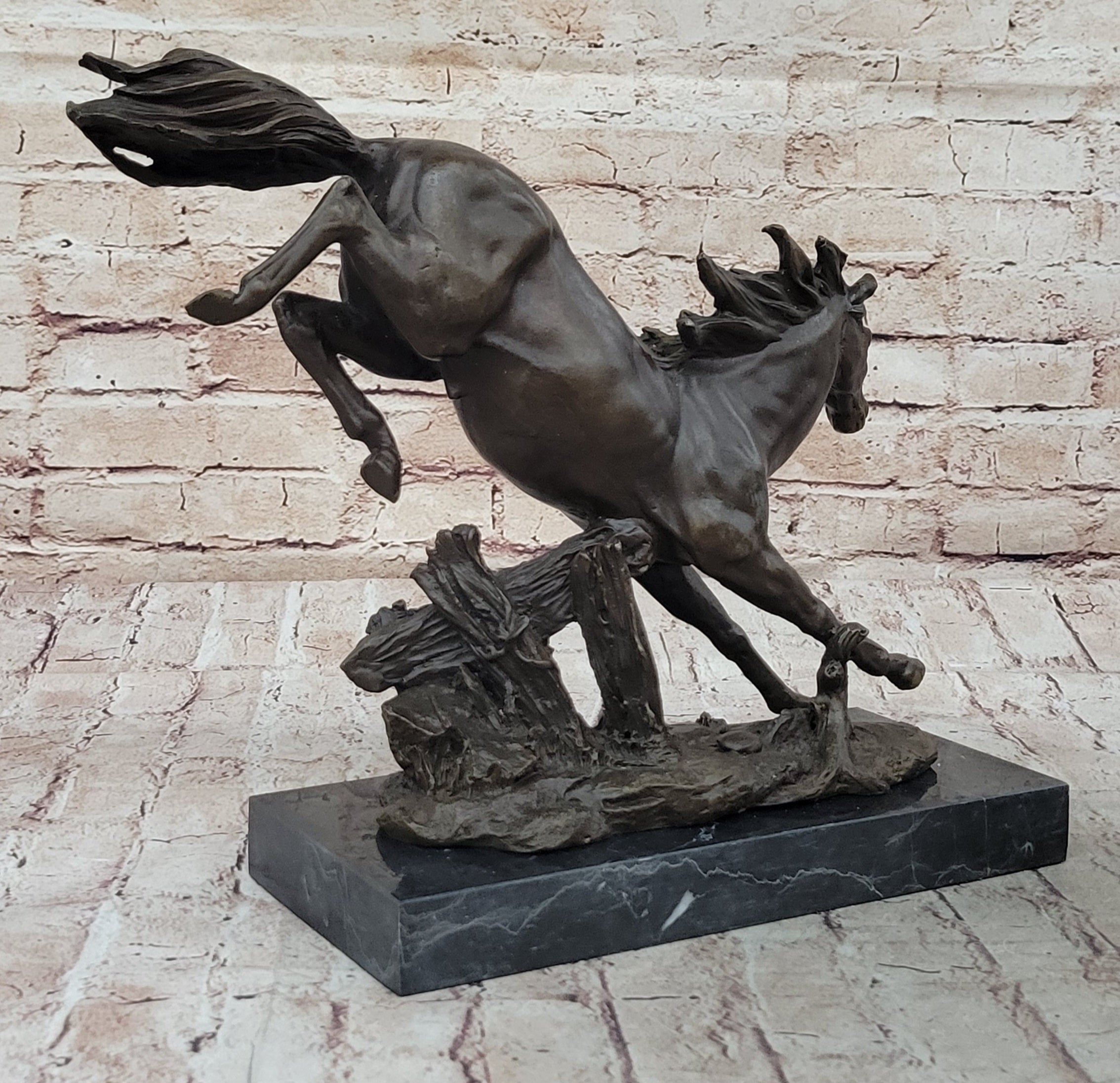 Jumping Racing Wild Horse Stallion Bronze Sculpture Statue Signed Original Art