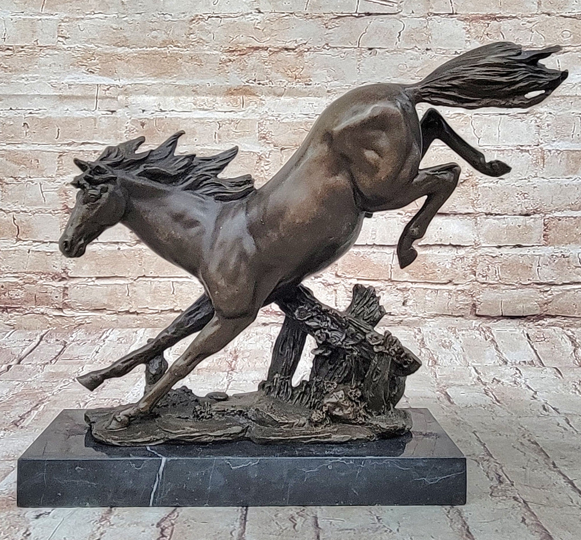 Jumping Racing Wild Horse Stallion Bronze Sculpture Statue Signed Original Art