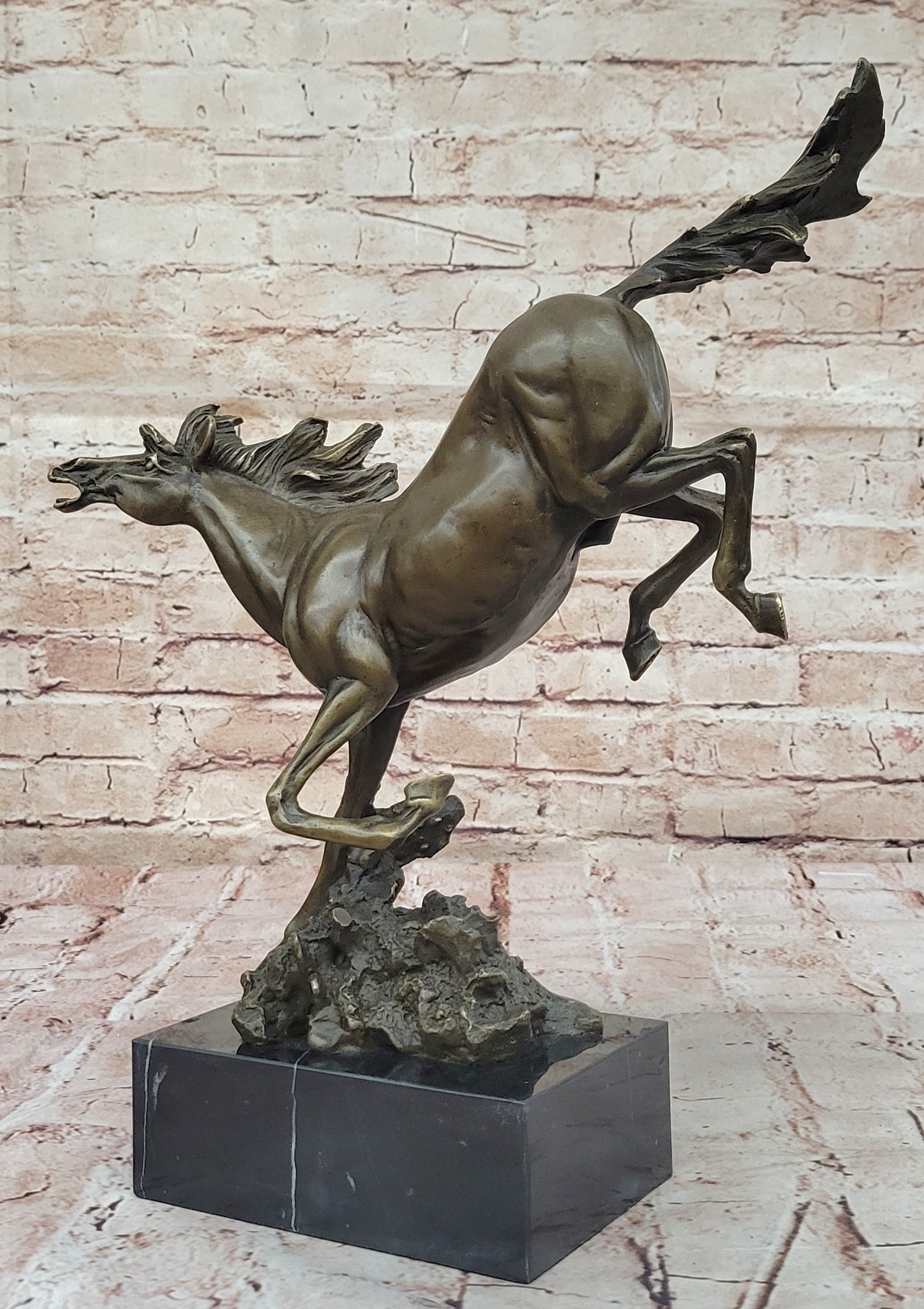 Original Milo Art Deco Wild Horse Bronze Sculpture Hot Cast Marble Base Figure