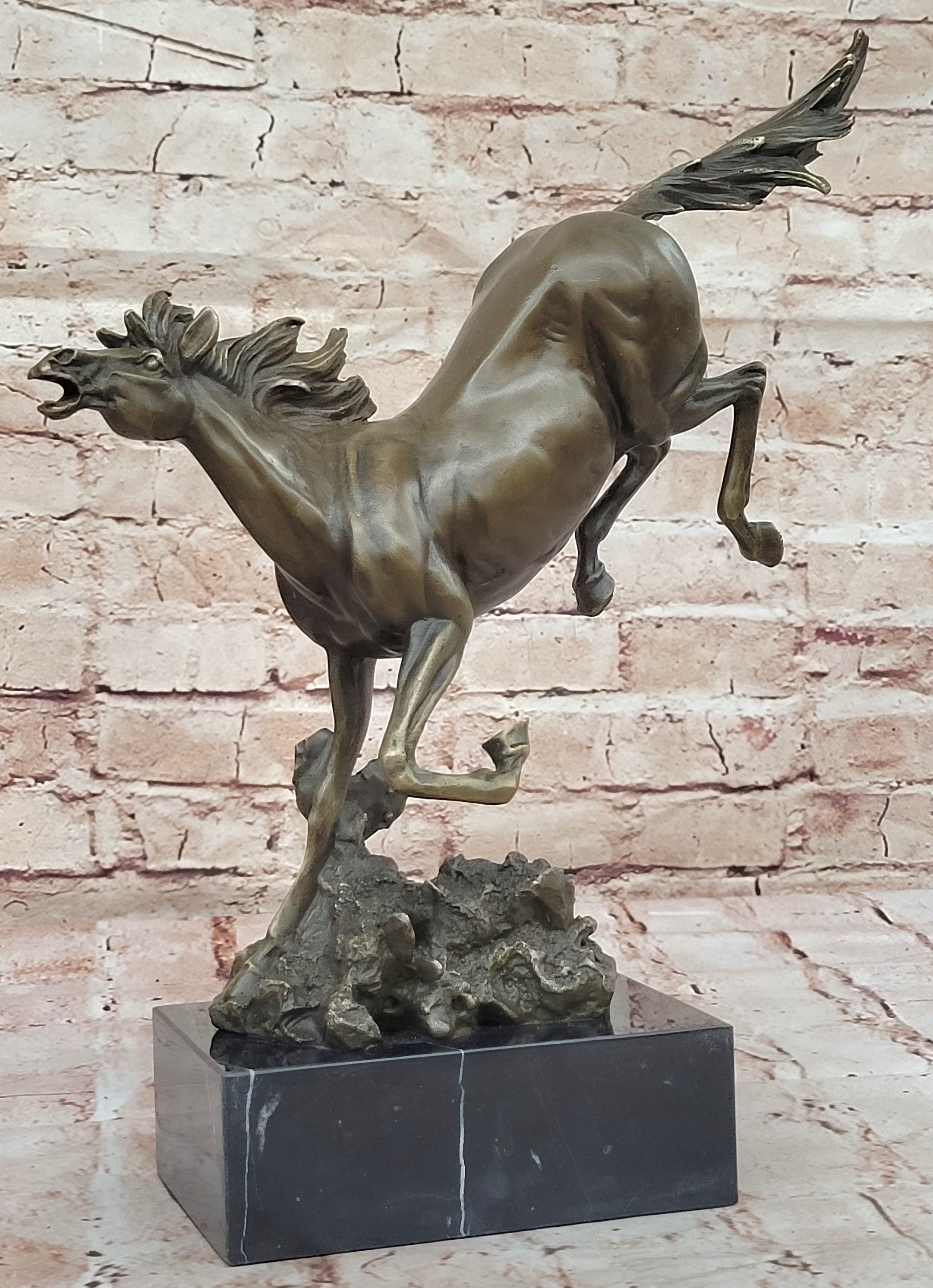 Original Milo Art Deco Wild Horse Bronze Sculpture Hot Cast Marble Base Figure
