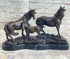 Signed Mene Horse Family Bronze Sculpture Art Deco Marble Base Figurine Figure