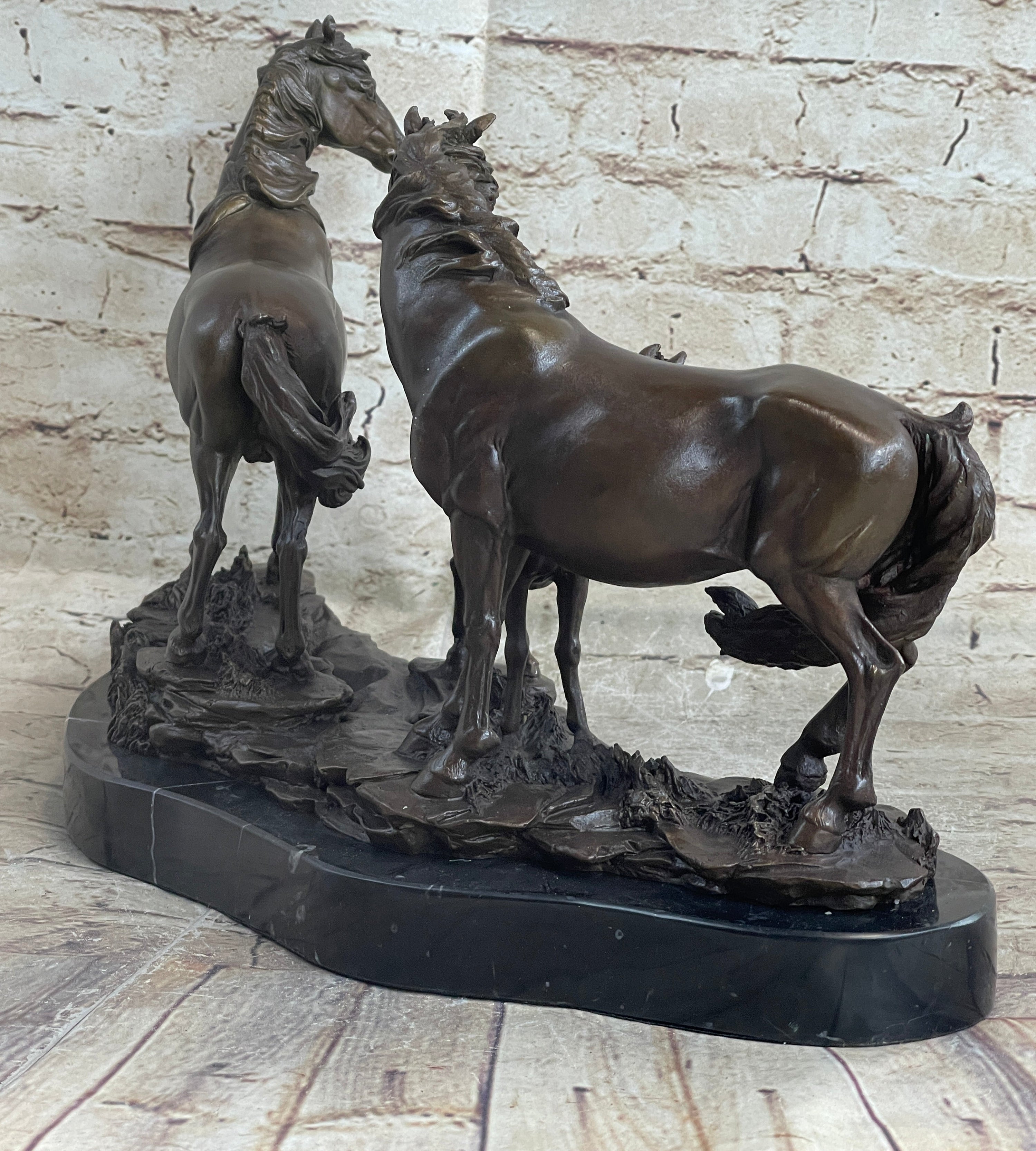 Signed Mene Horse Family Bronze Sculpture Art Deco Marble Base Figurine Figure
