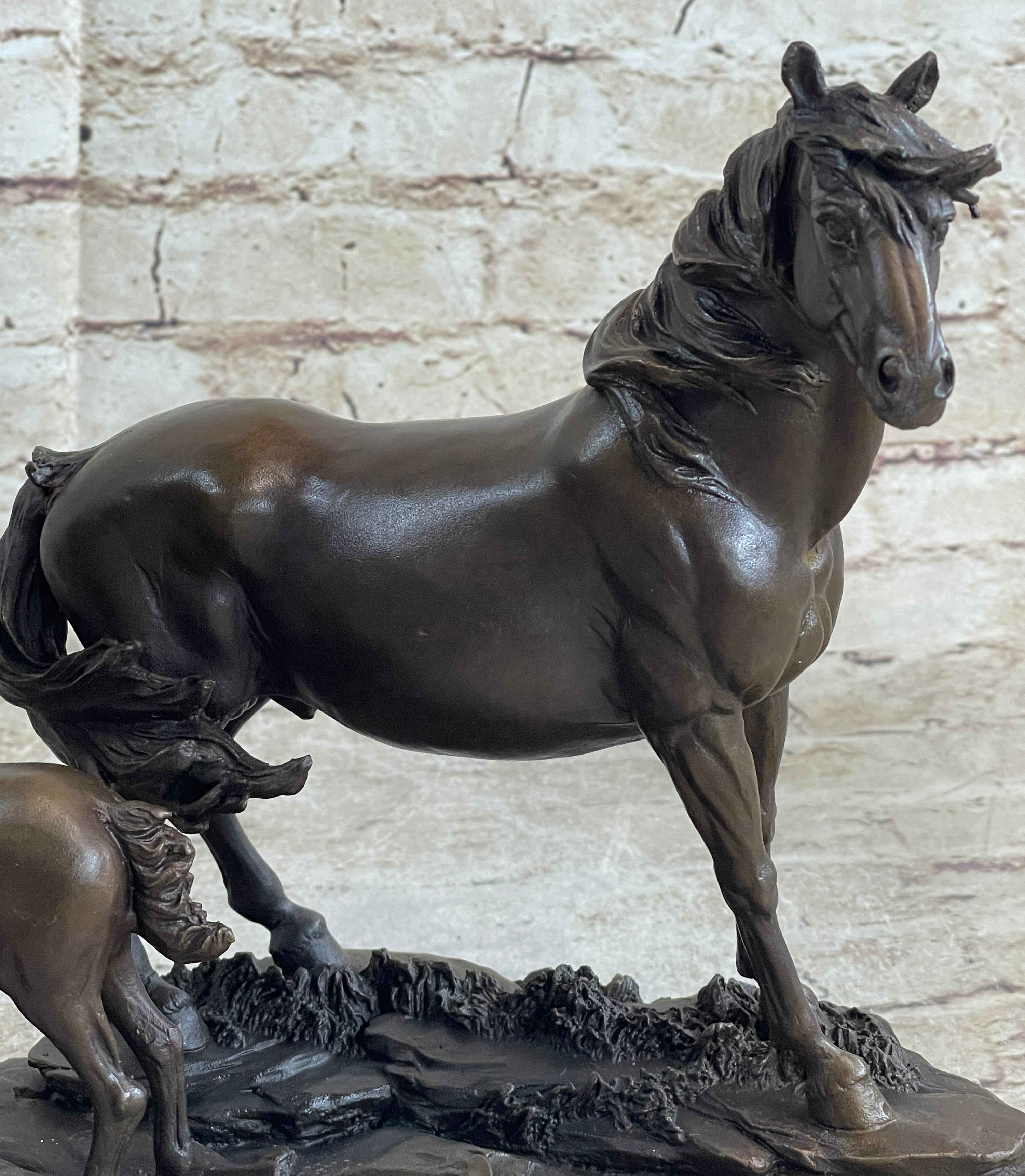 Signed Mene Horse Family Bronze Sculpture Art Deco Marble Base Figurine Figure