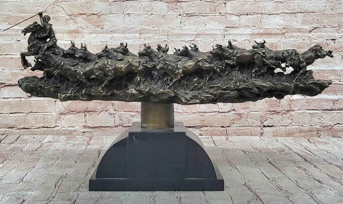 Cattle Drive Western Americana Bronze Cowboy Rancher Sculpture C.M. Russell Art
