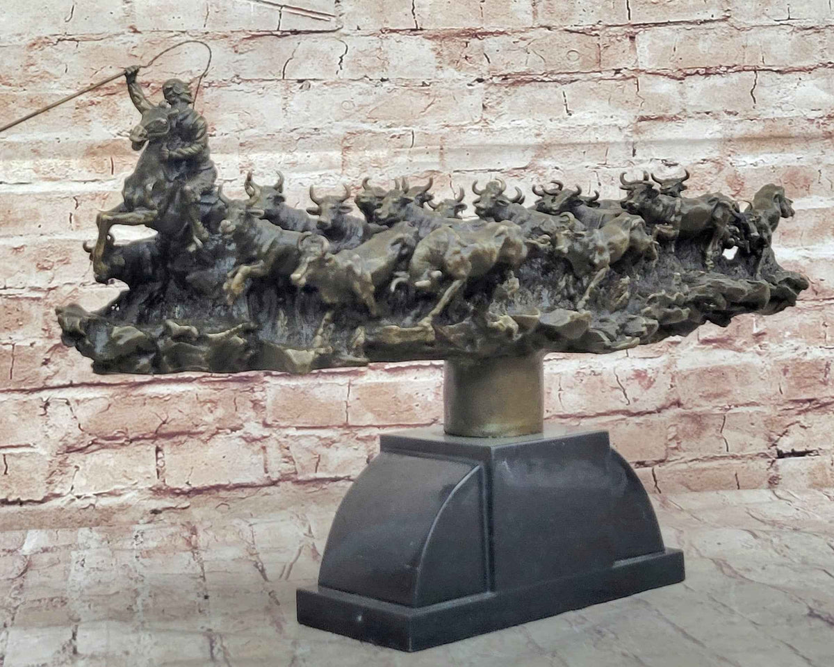 Cattle Drive Western Americana Bronze Cowboy Rancher Sculpture C.M. Russell Art