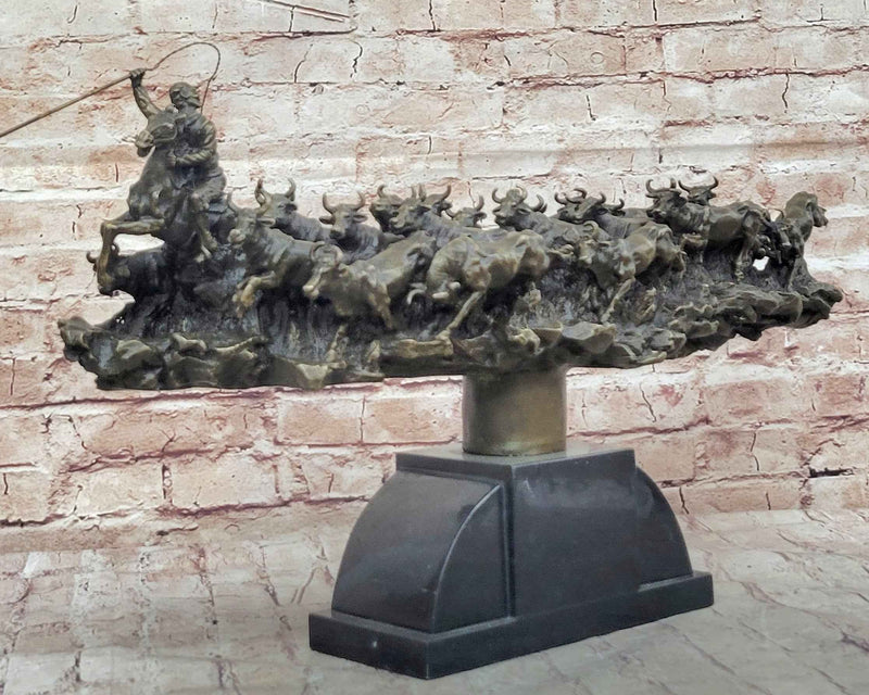 Cattle Drive Western Americana Bronze Cowboy Rancher Sculpture C.M. Russell Art