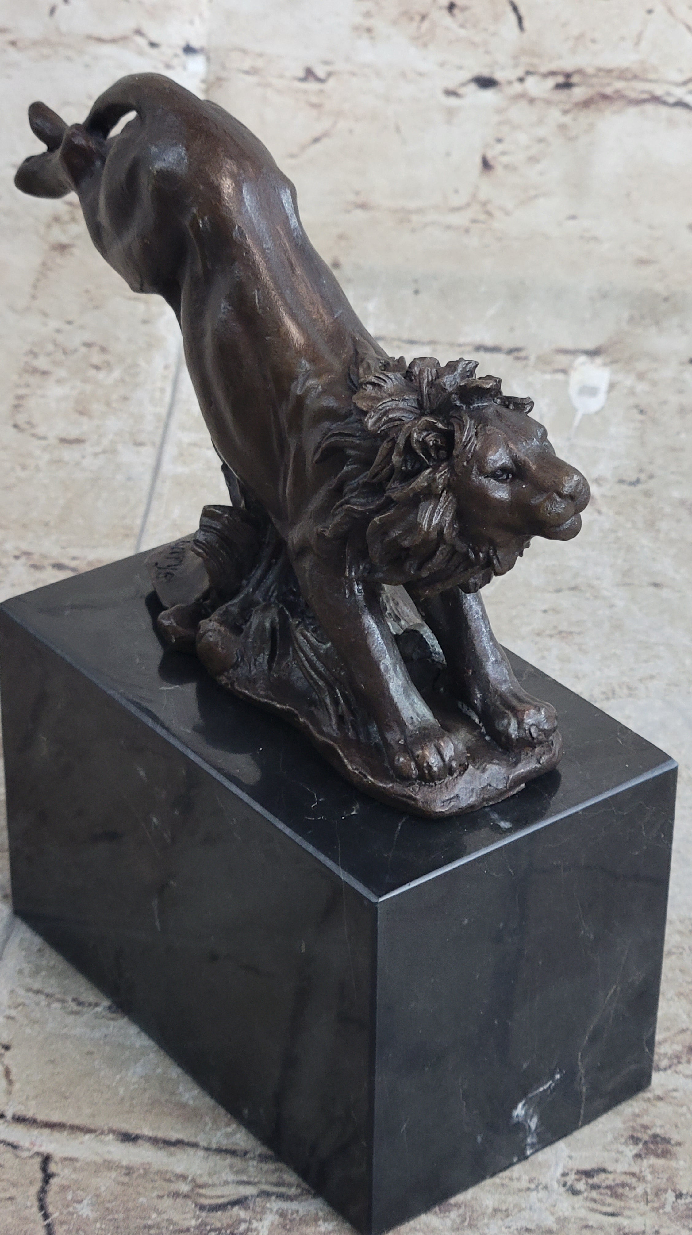 Hot Cast Jumping Lion by Barye French Animal Artist Bronze Sculpture Figurine NR