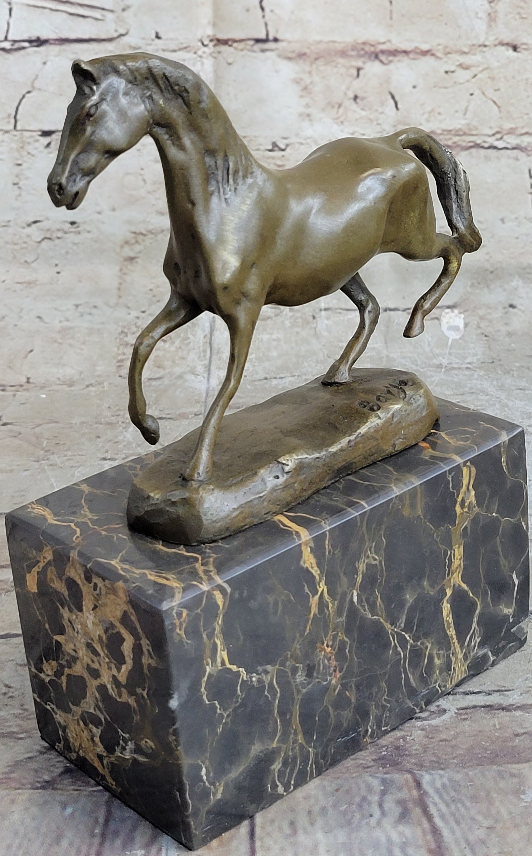 Hot Cast Bronze Galloping Horse Miniature Bronze Sculpture Statue Figure on Marble Base
